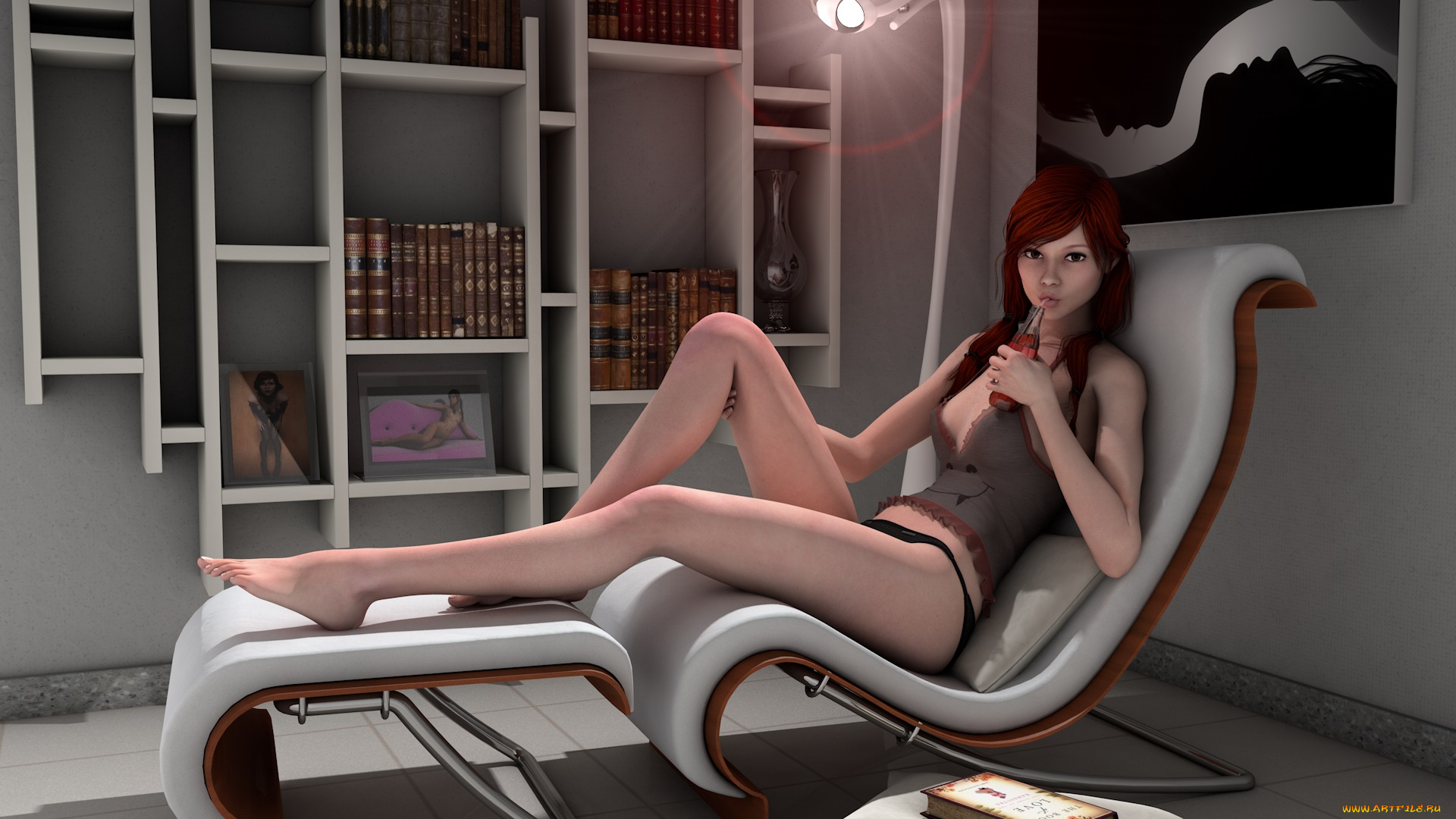 3д, графика, люди, , people, девушка, взгляд, фон, интерьер