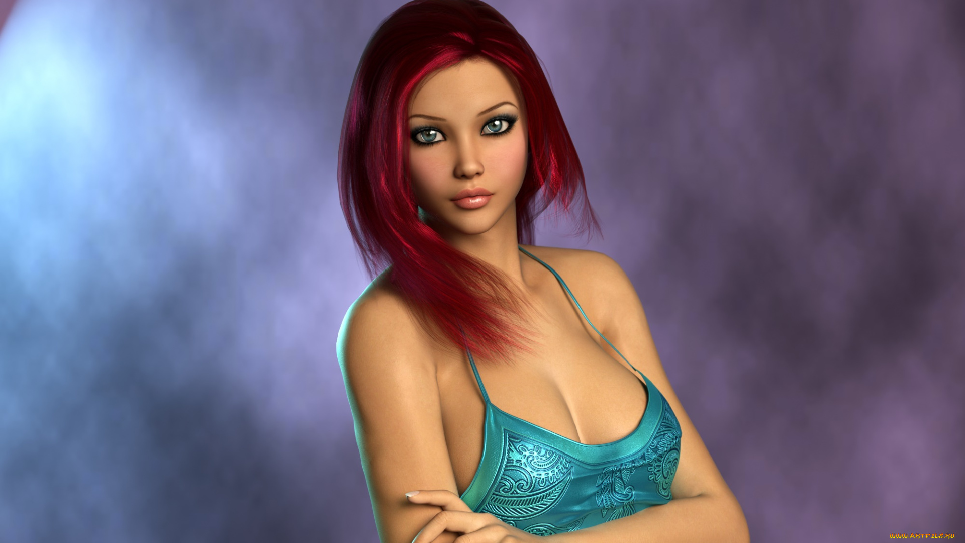 3д, графика, люди, , people, рыжая, фон, взгляд, девушка