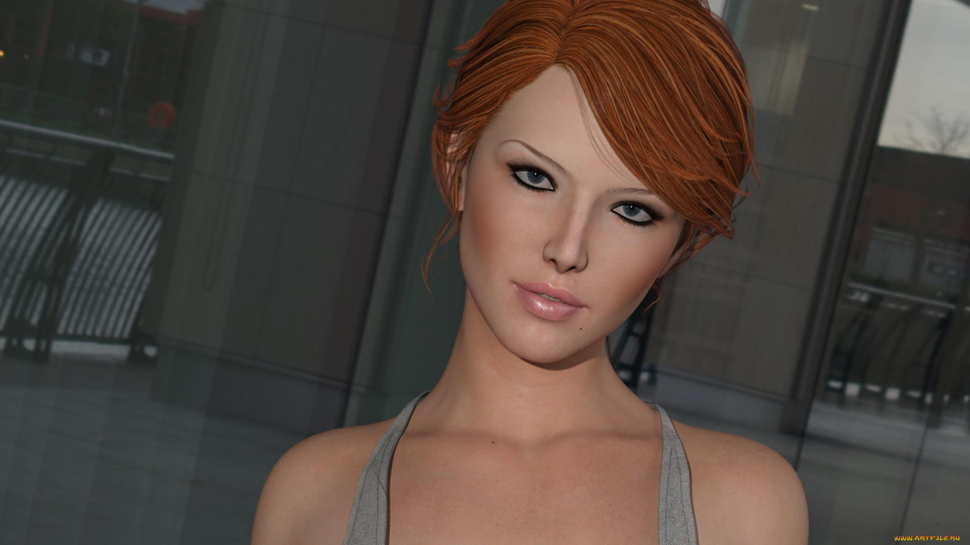 3д, графика, портрет, , portraits, девушка, взгляд, фон, рыжая