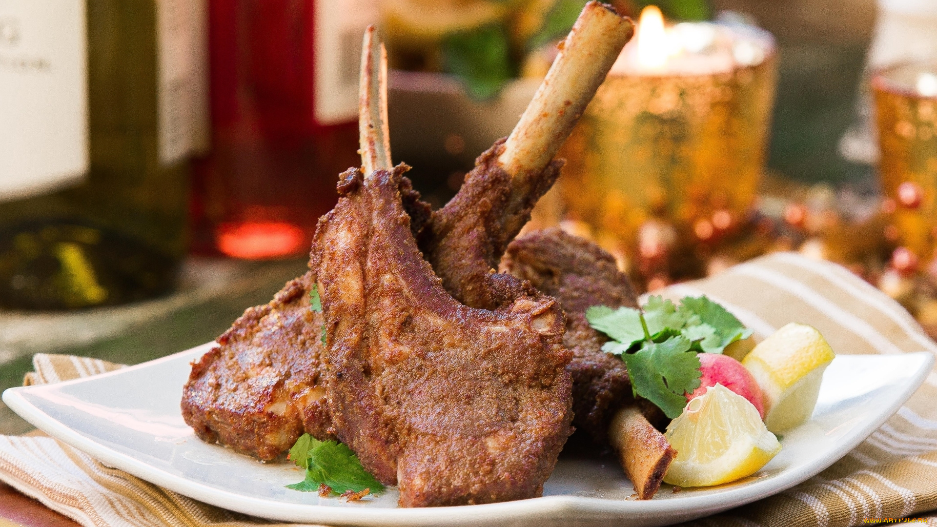 еда, мясные, блюда, мясо, ягнятина, лимон, петрушка