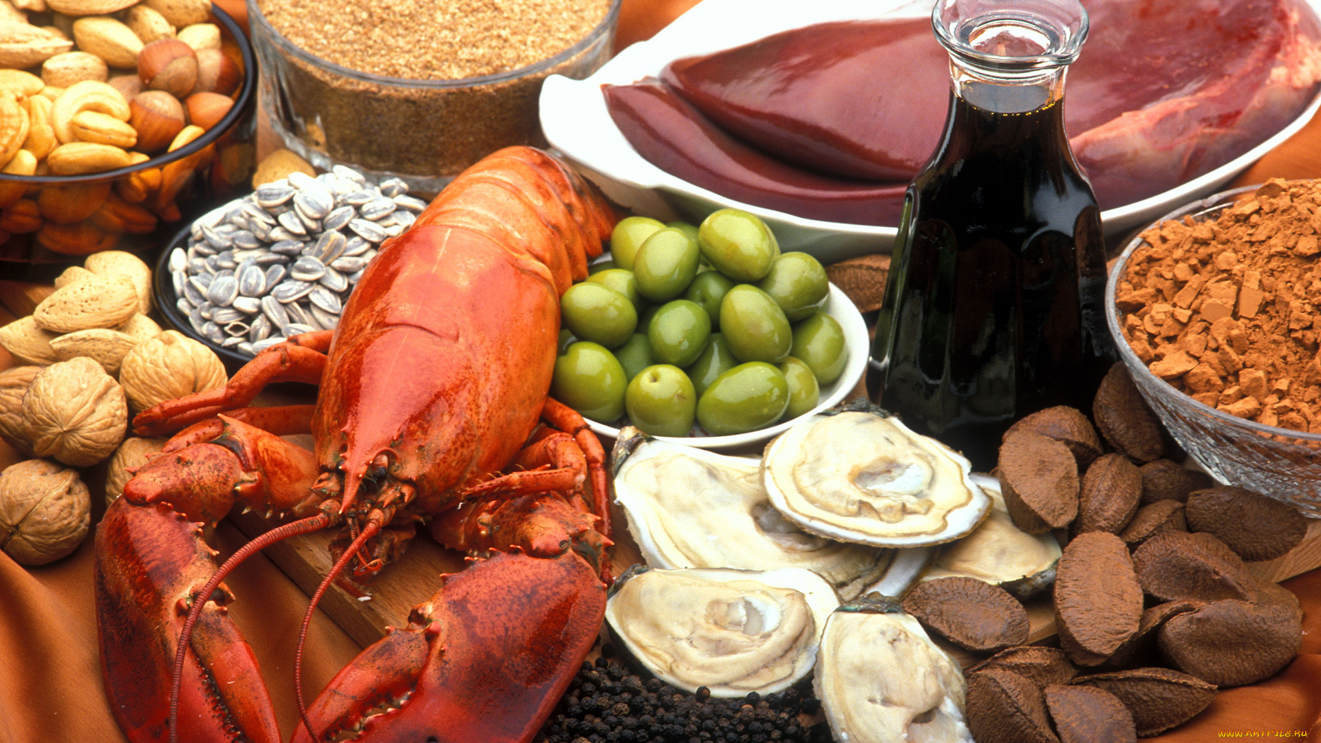 еда, разное, перец, мясо, оливки, семечки, краб