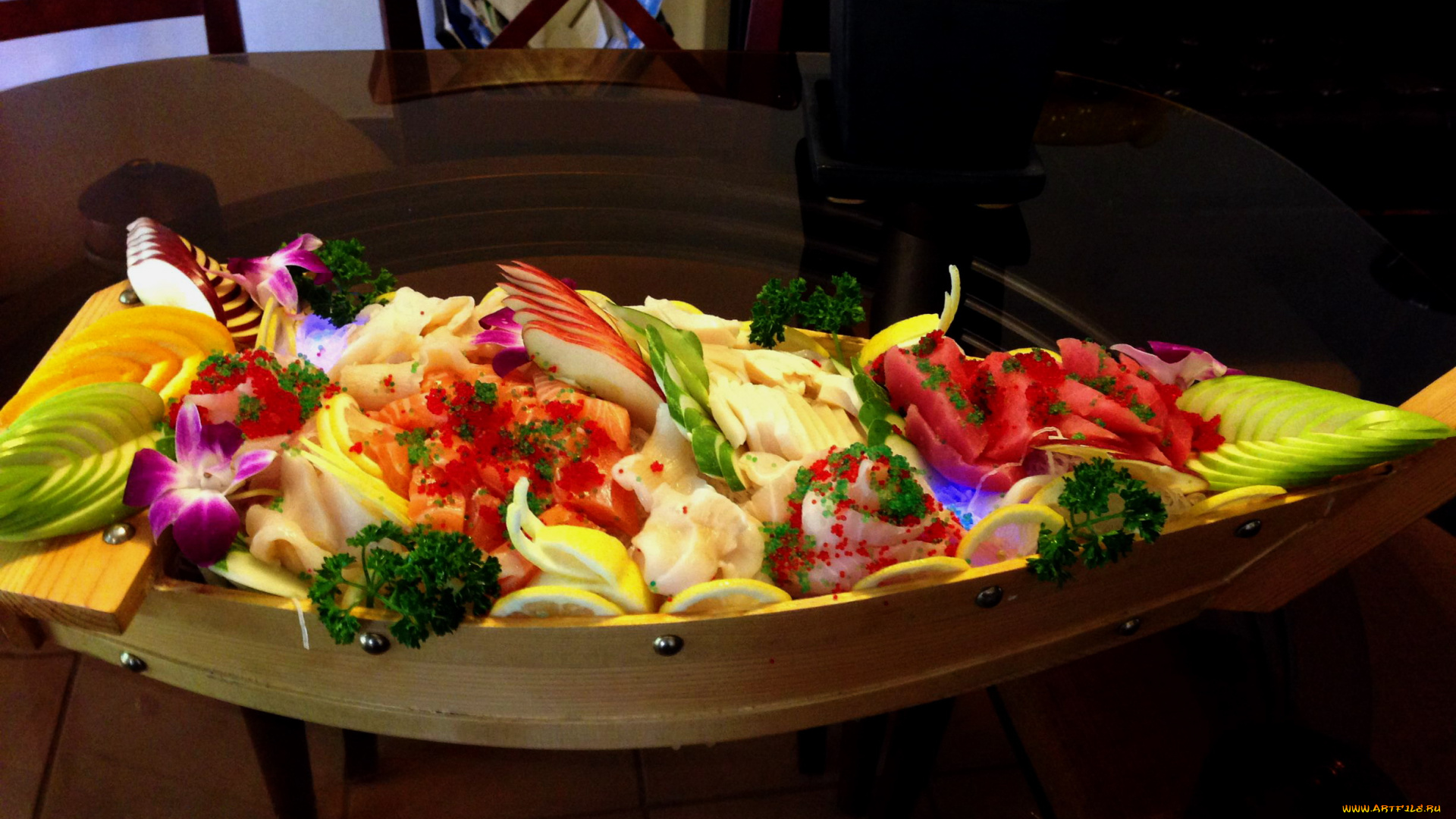 еда, рыбные, блюда, , с, морепродуктами, икра, лимоны, петрушка