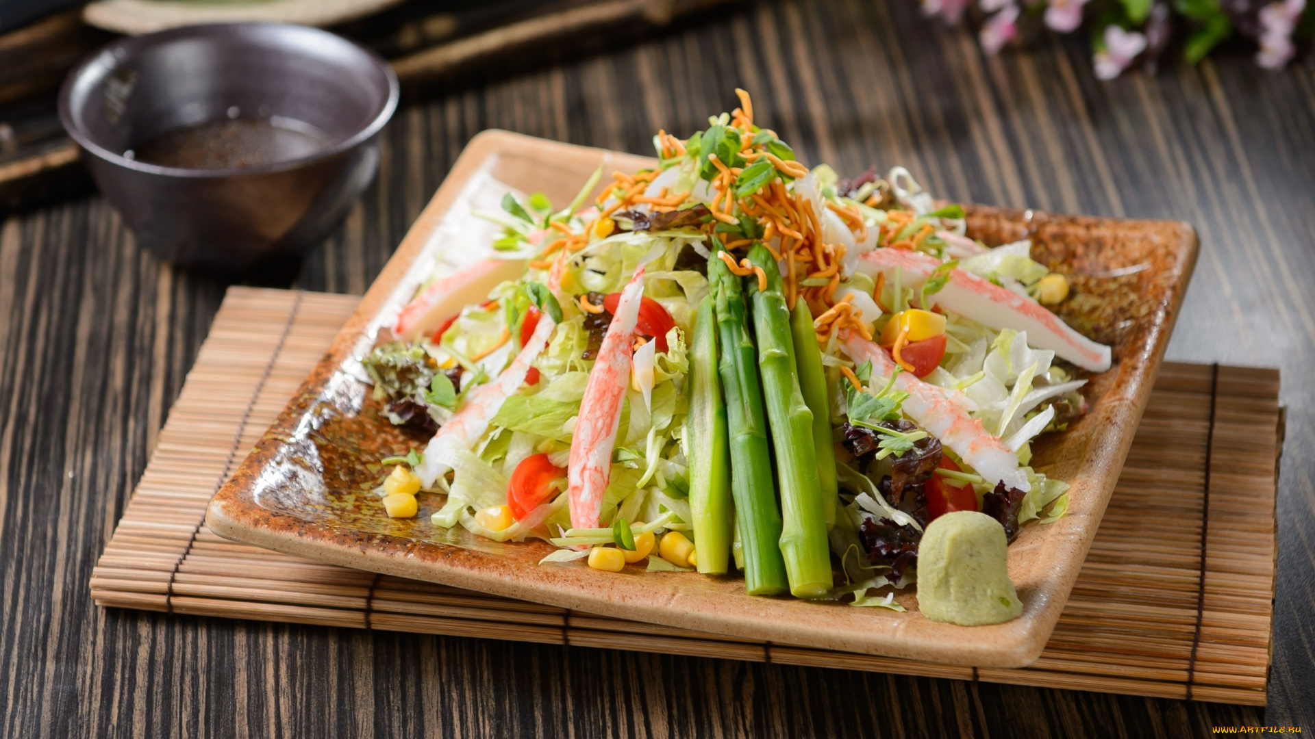 еда, салаты, , закуски, салат, спаржа, кукуруза, помидор