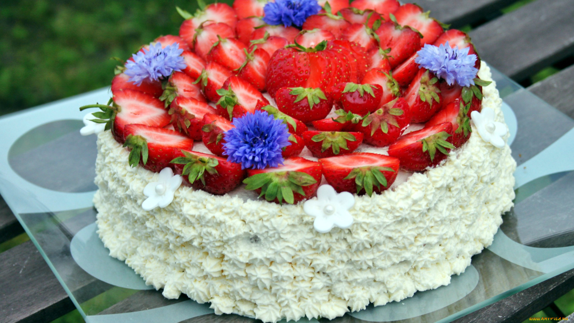 еда, торты, васильки, клубника