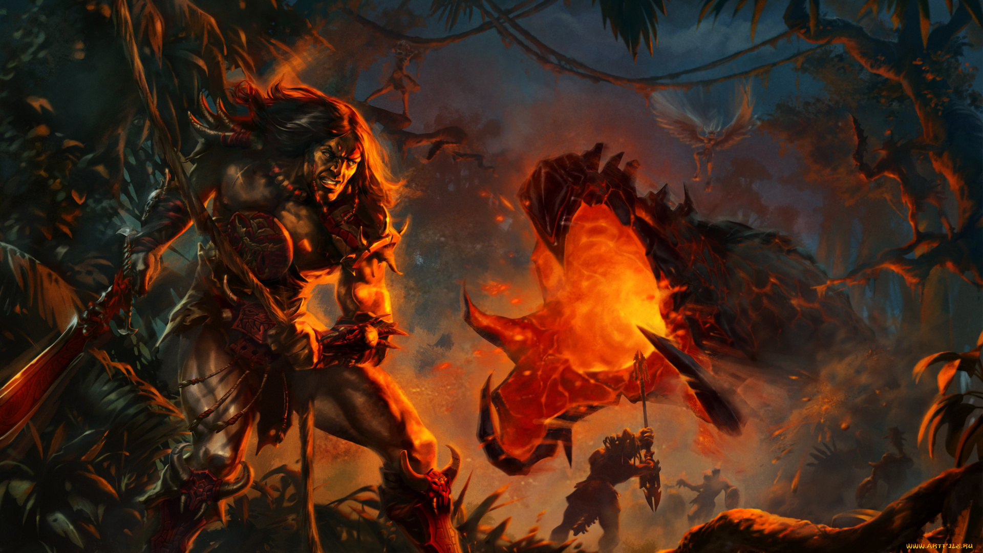 фэнтези, существа, конан, варвар, битва, чудовища, человек