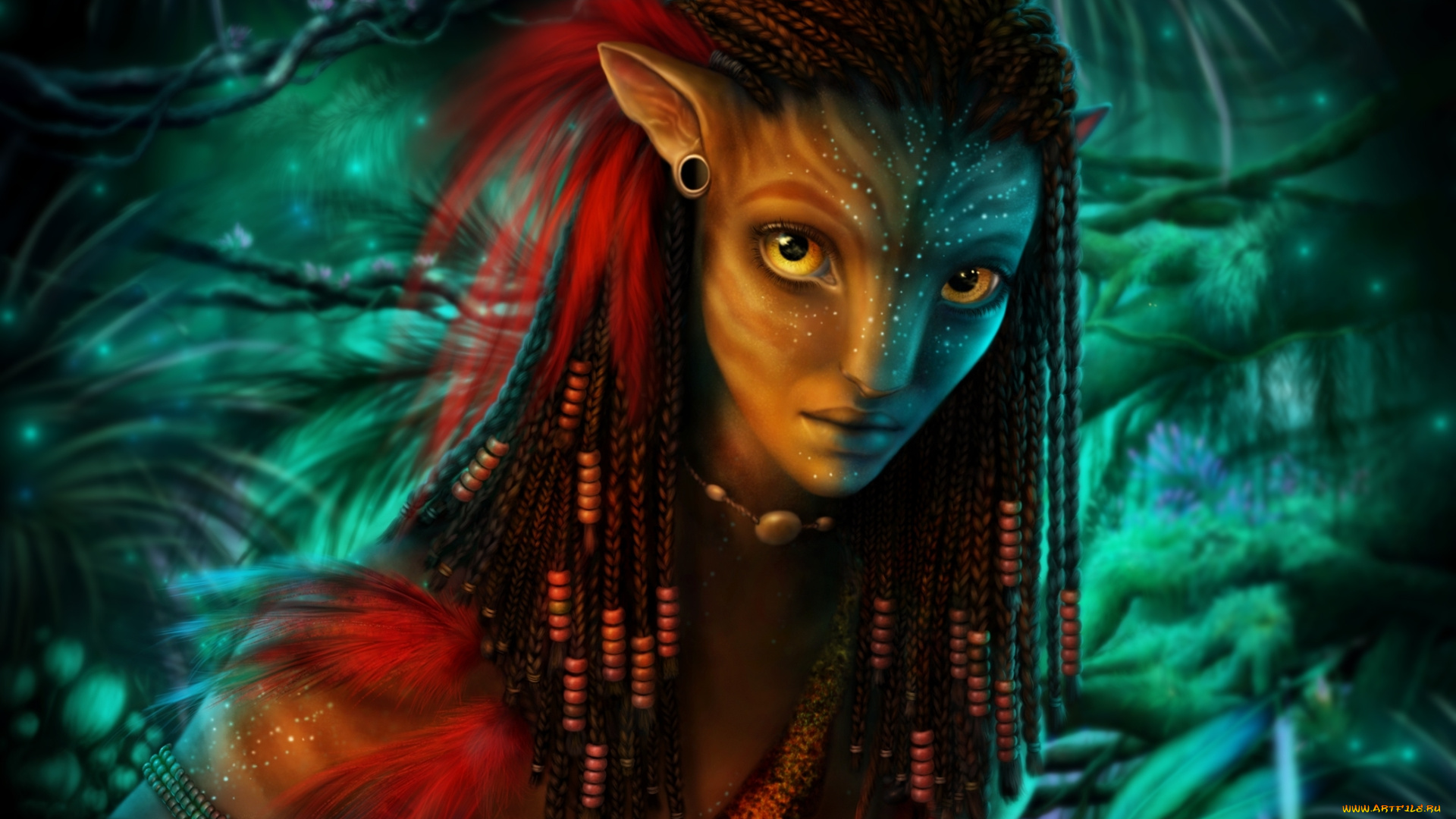 рисованное, кино, нейтири, рендеринг, аватар, существо, девушка, портрет, косички