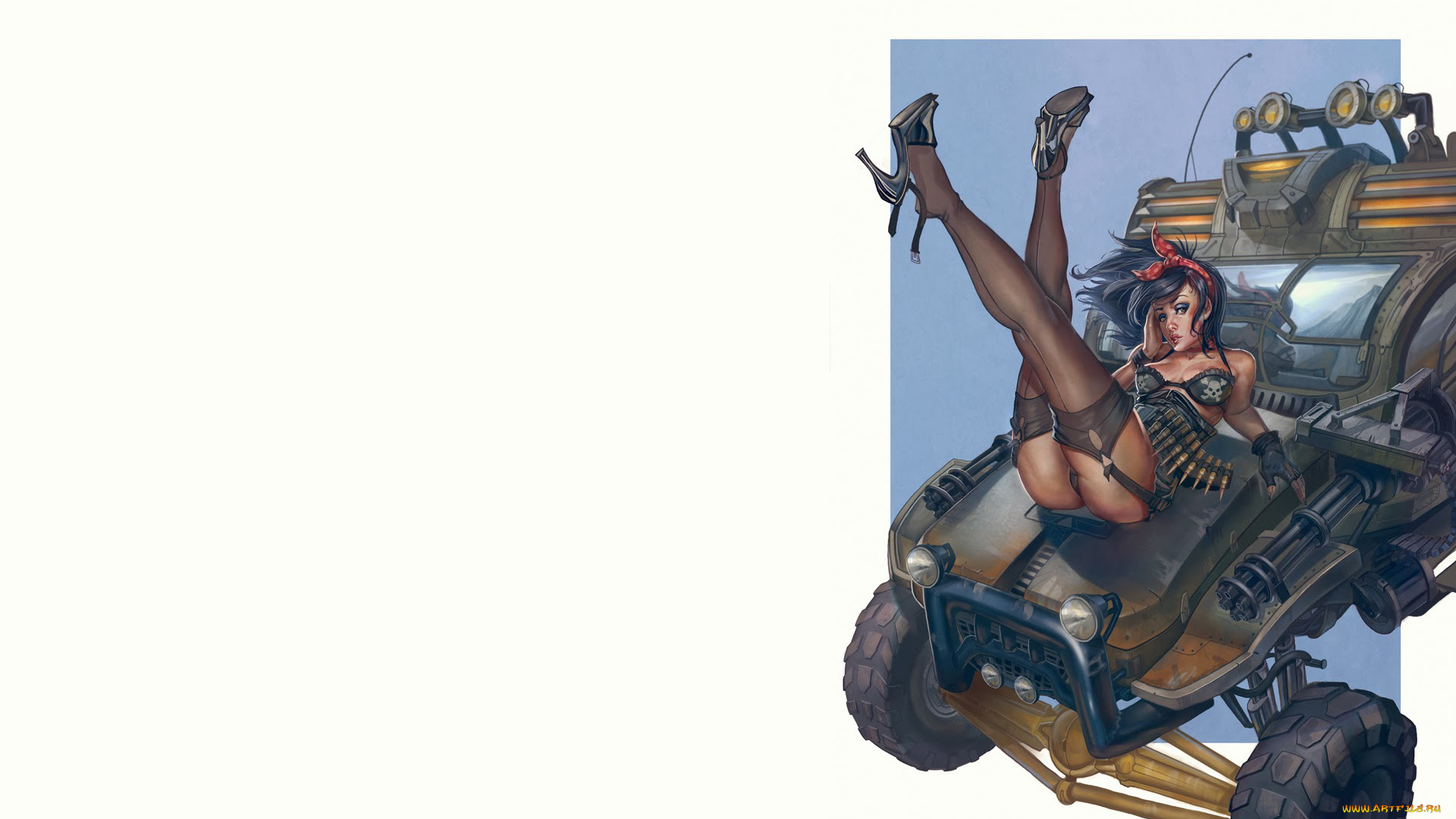 рисованное, комиксы, оружие, броневик, взгляд, девушка, фон