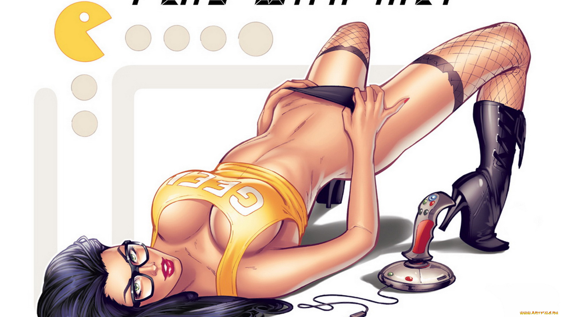 рисованное, люди, девушка, очки, игра, взгляд, фон