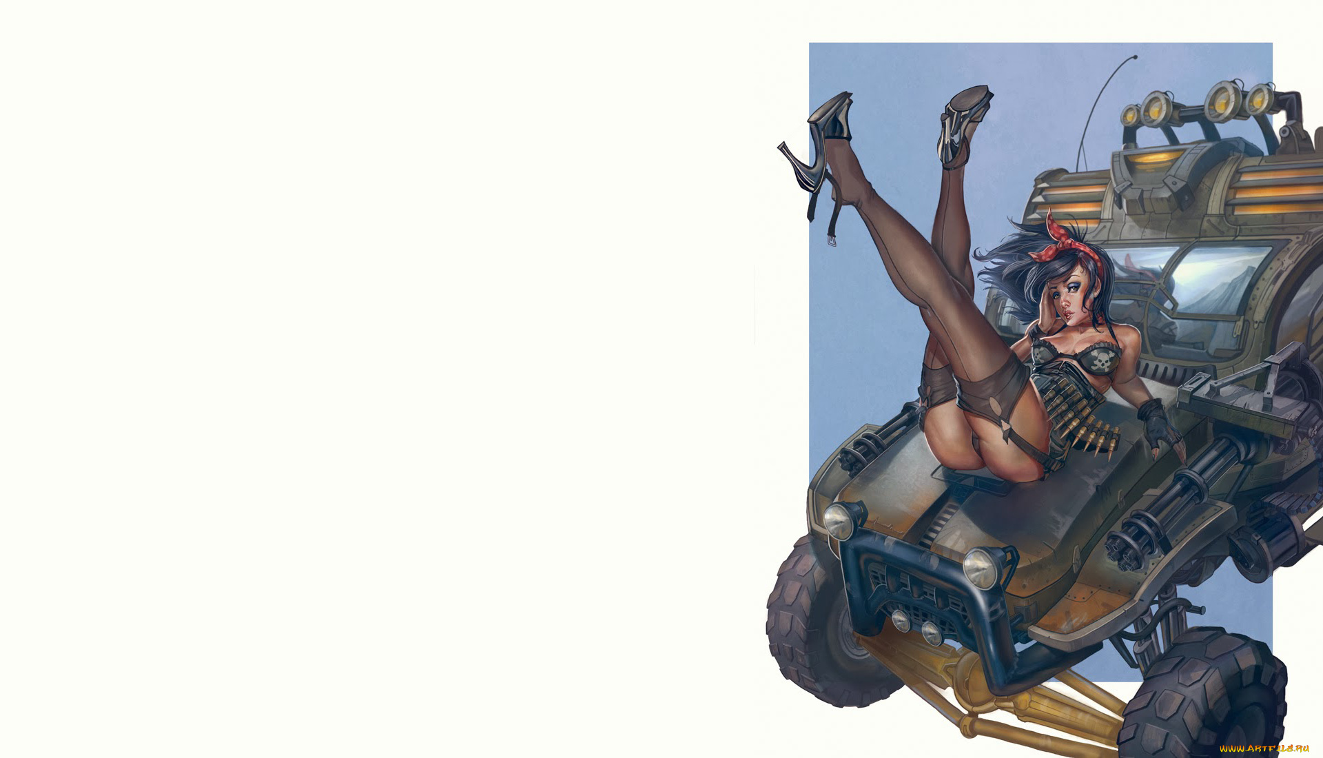 рисованное, комиксы, оружие, броневик, взгляд, девушка, фон