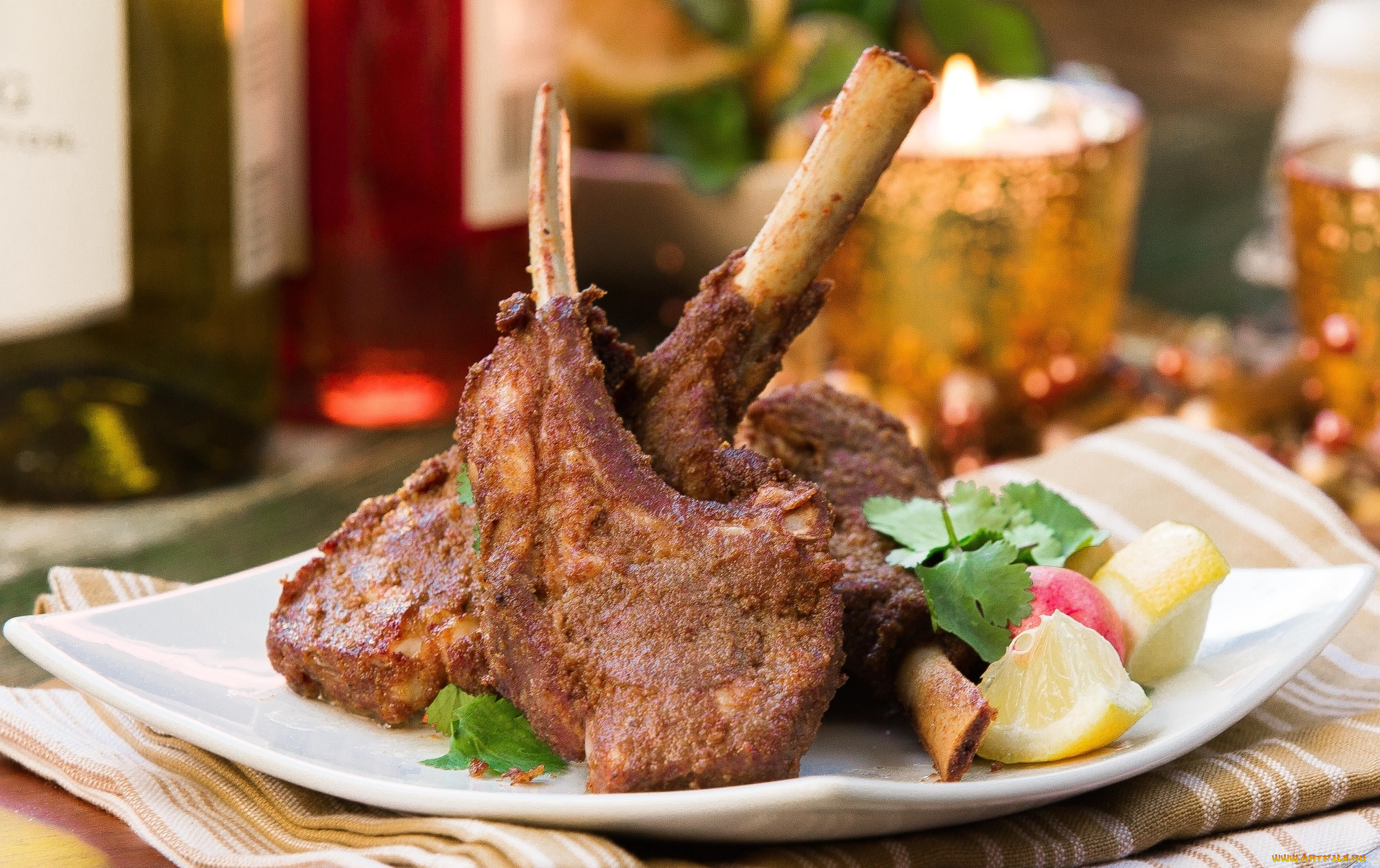 еда, мясные, блюда, мясо, ягнятина, лимон, петрушка