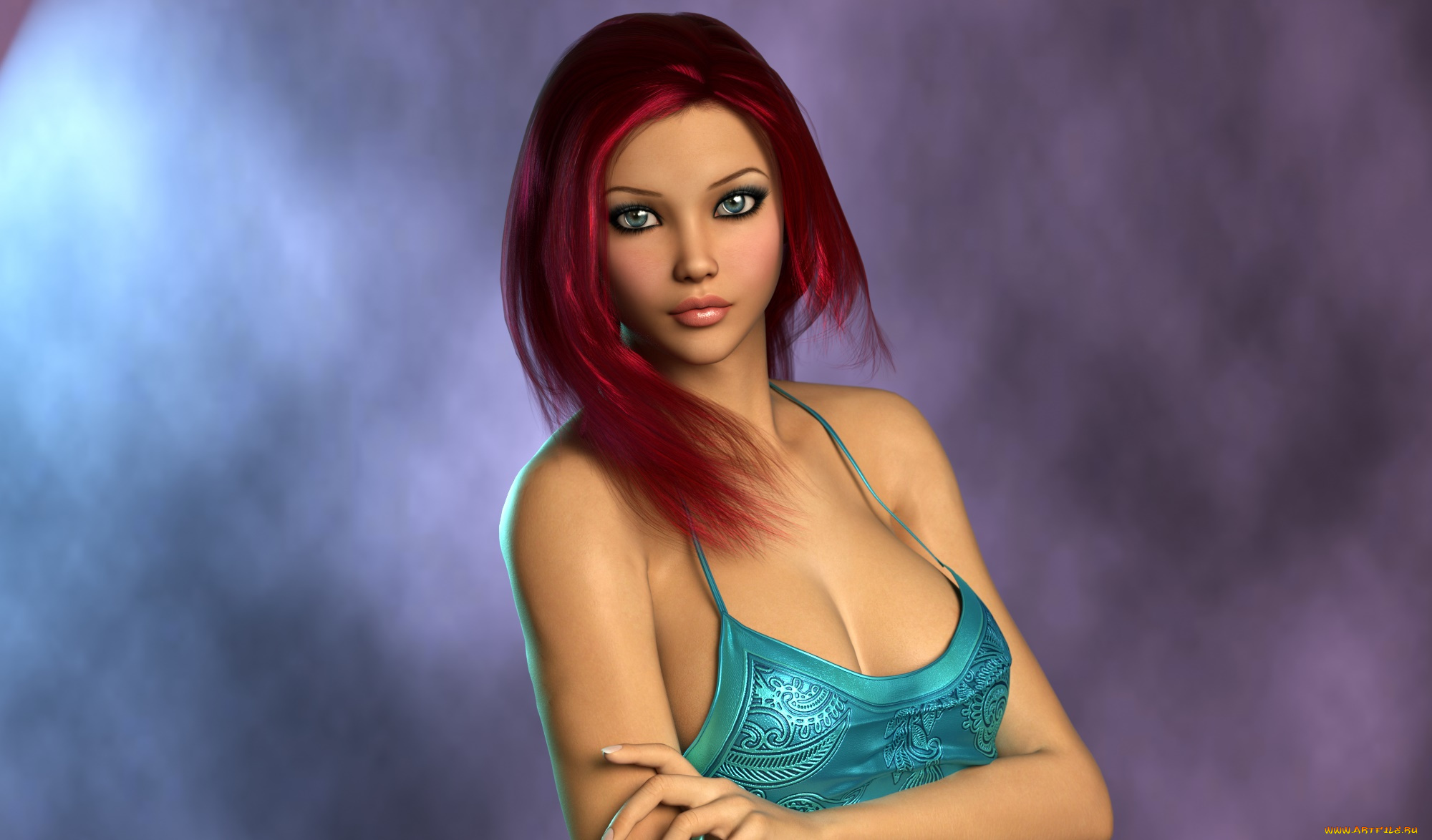 3д, графика, люди, , people, рыжая, фон, взгляд, девушка