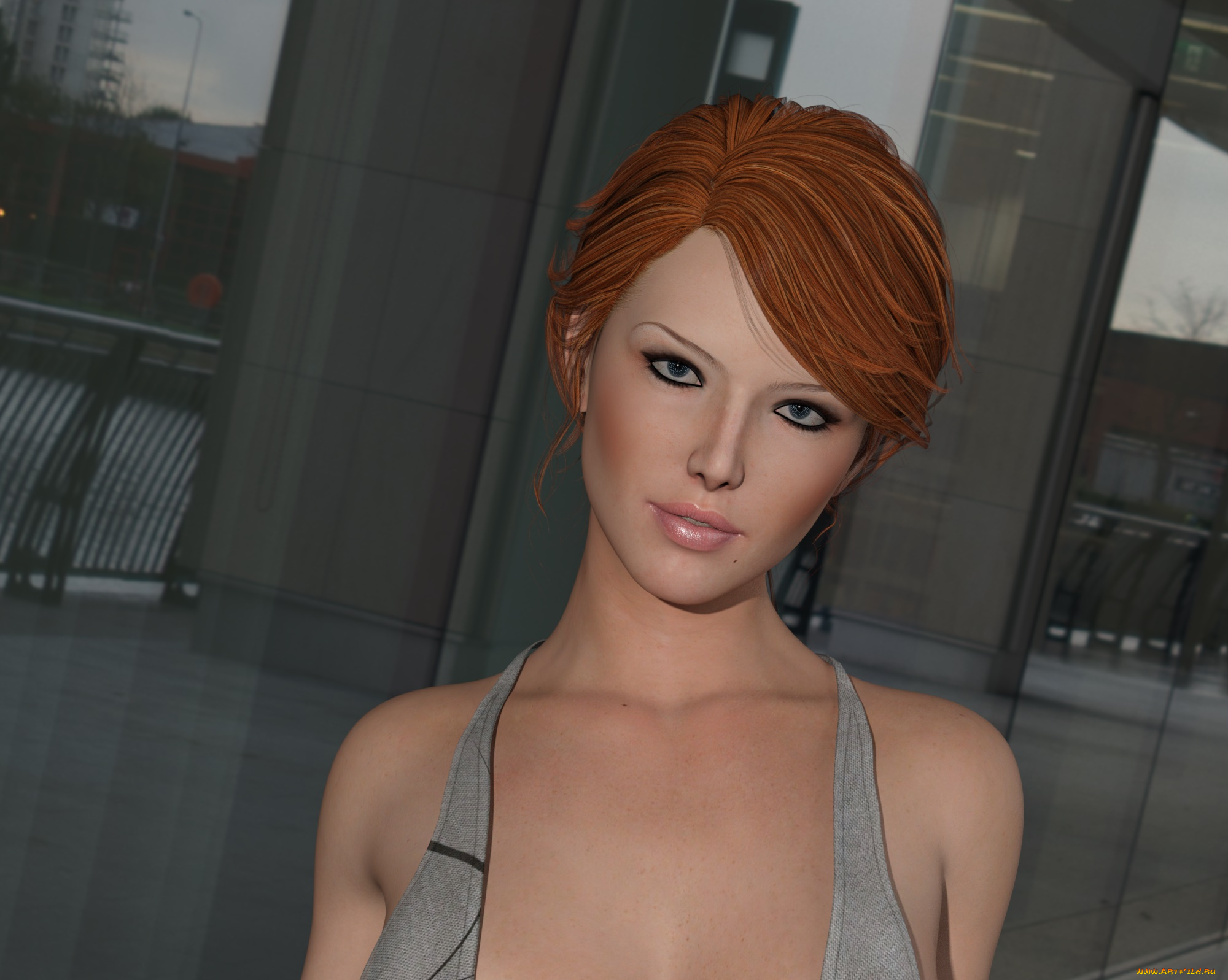 3д, графика, портрет, , portraits, девушка, взгляд, фон, рыжая