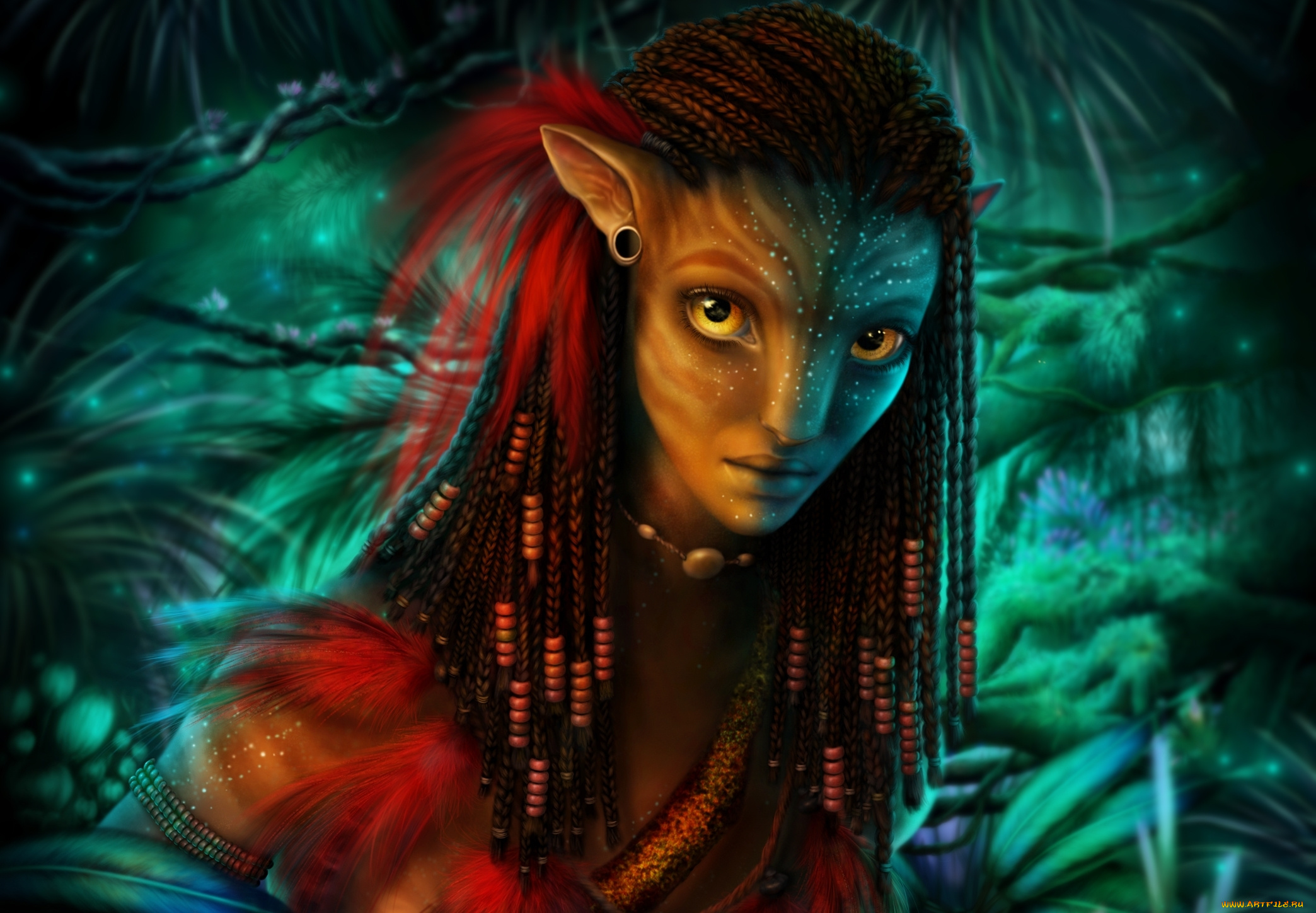 рисованное, кино, нейтири, рендеринг, аватар, существо, девушка, портрет, косички