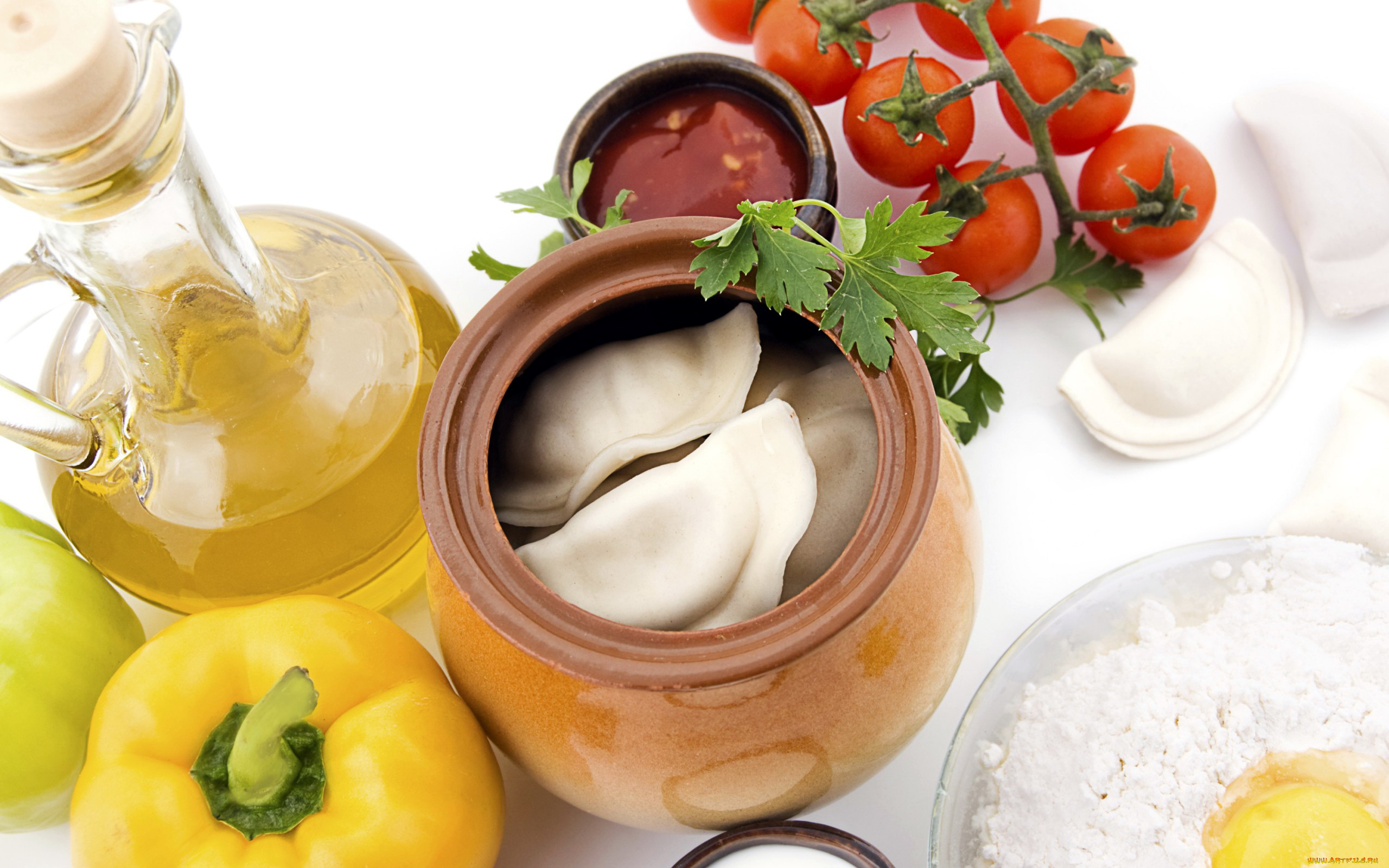 еда, разное, петрушка, перец, масло, мука, яйцо, пельмени, помидоры, томаты