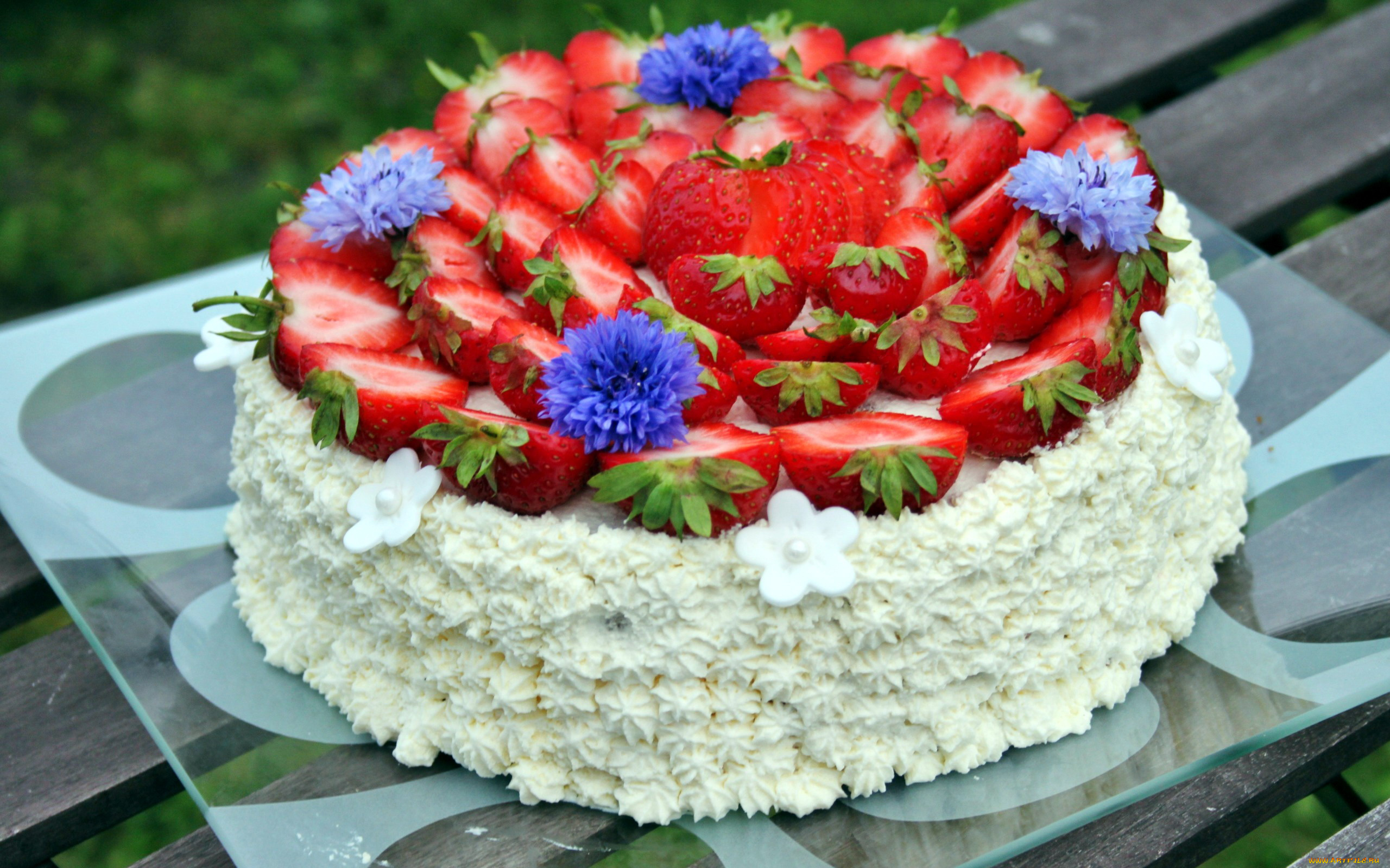 еда, торты, васильки, клубника