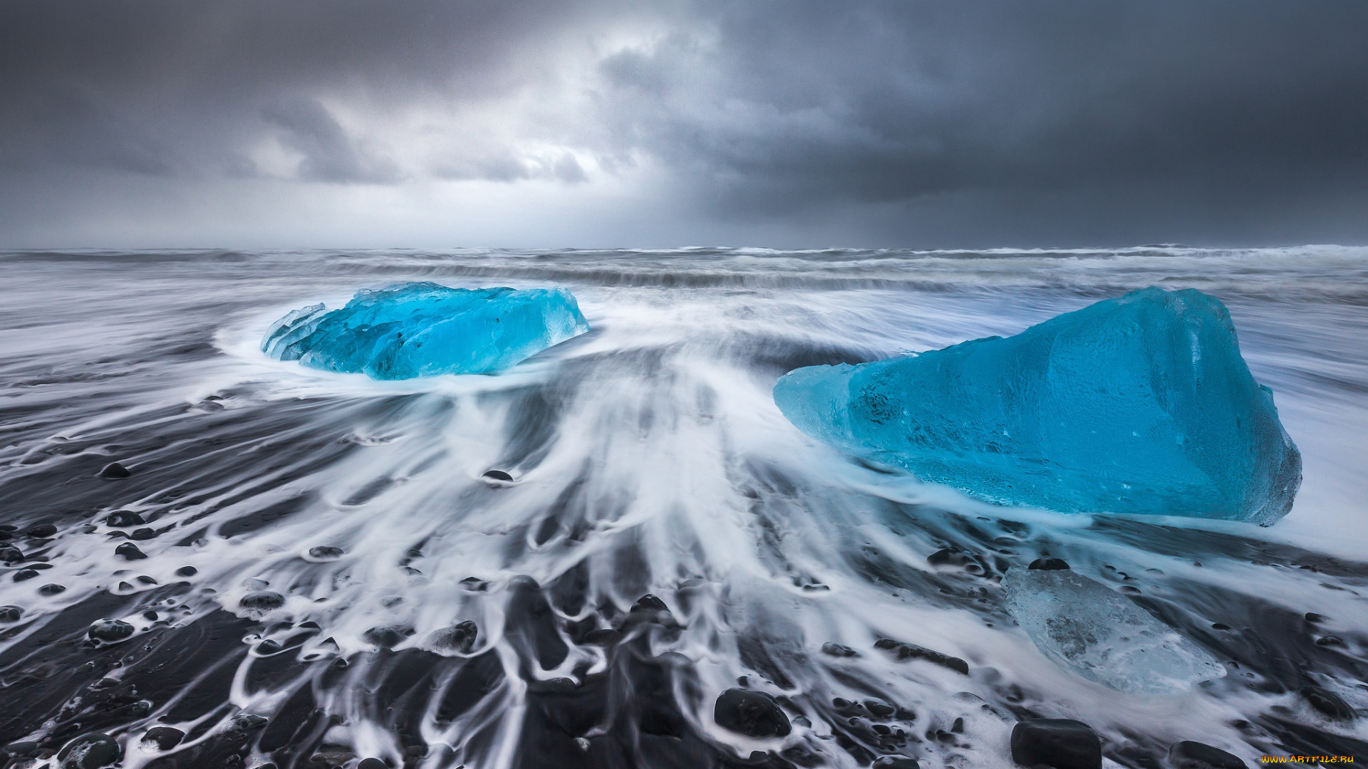 природа, побережье, волны, лед, море