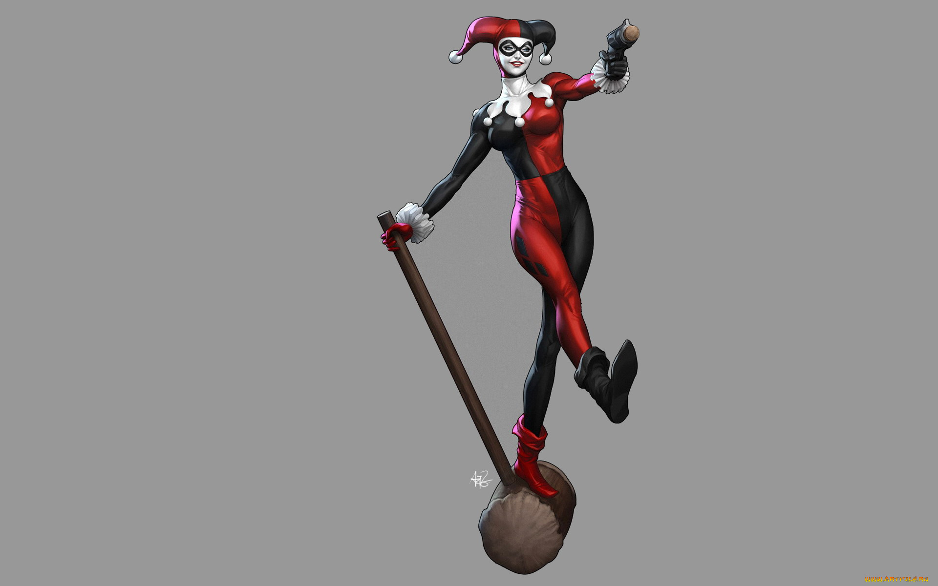 рисованное, комиксы, девушка, джокер, костюм, улыбка, оружие, молот