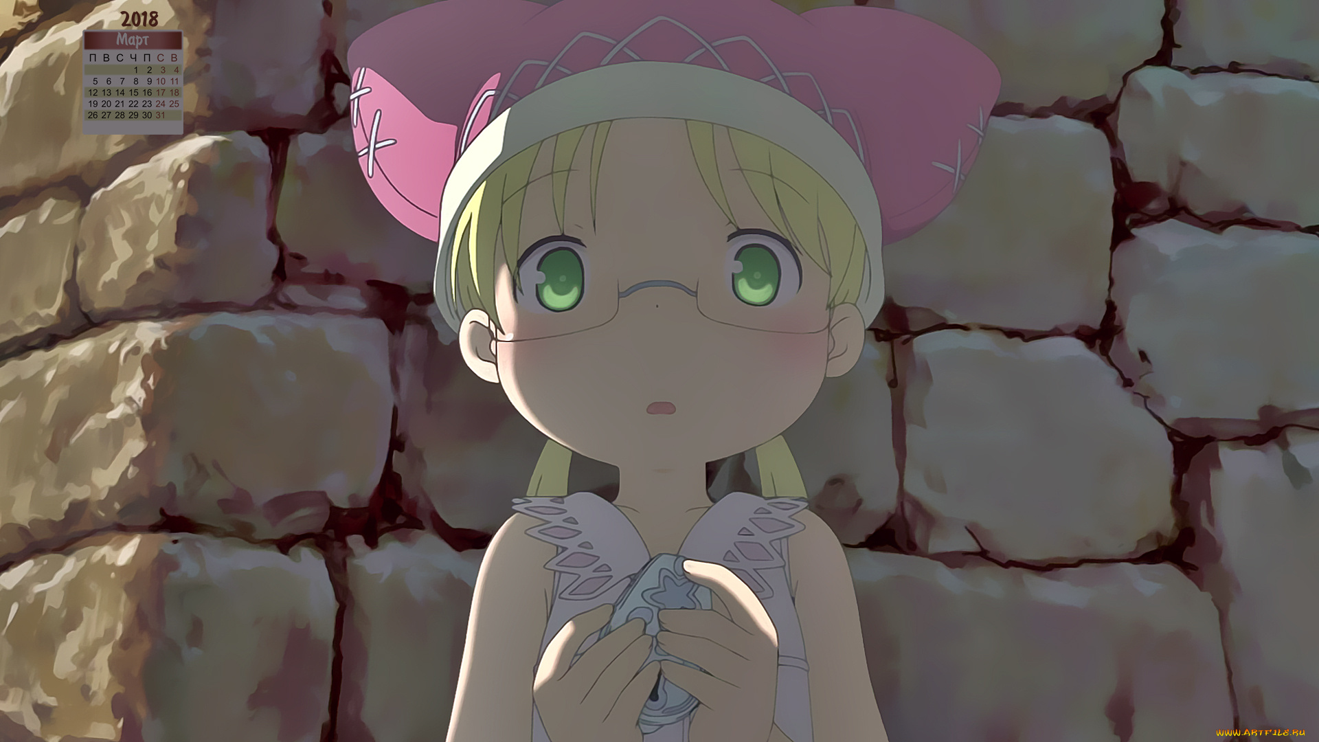 календари, аниме, шапка, очки, девочка, взгляд, 2018