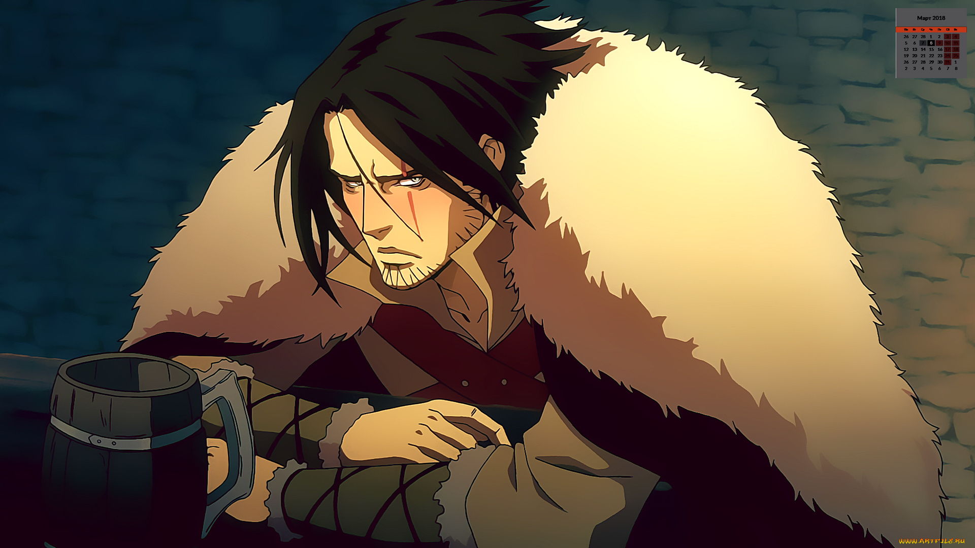 календари, аниме, взгляд, мужчина, 2018, кружка