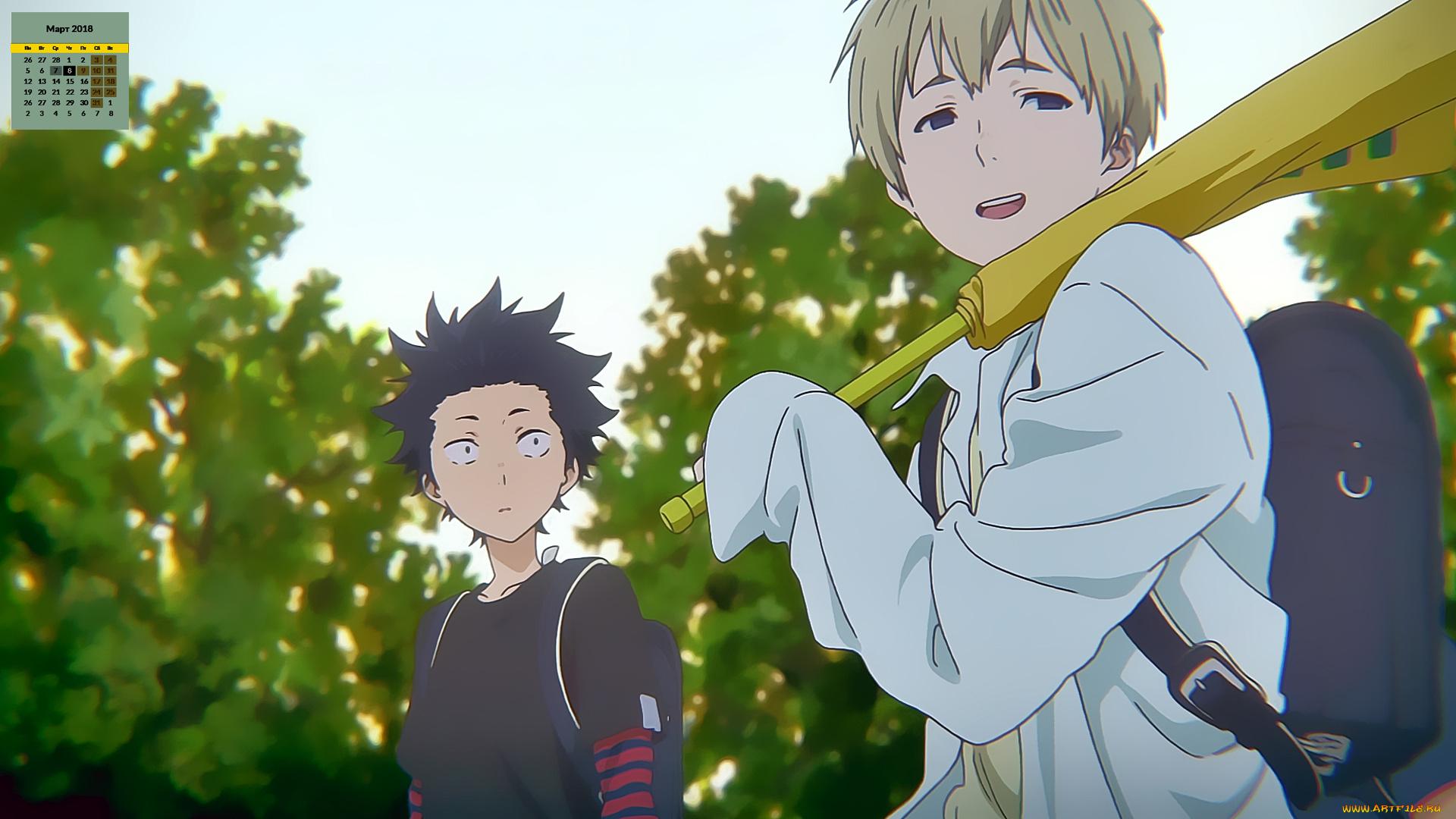 календари, аниме, взгляд, парень, рюкзак, 2018