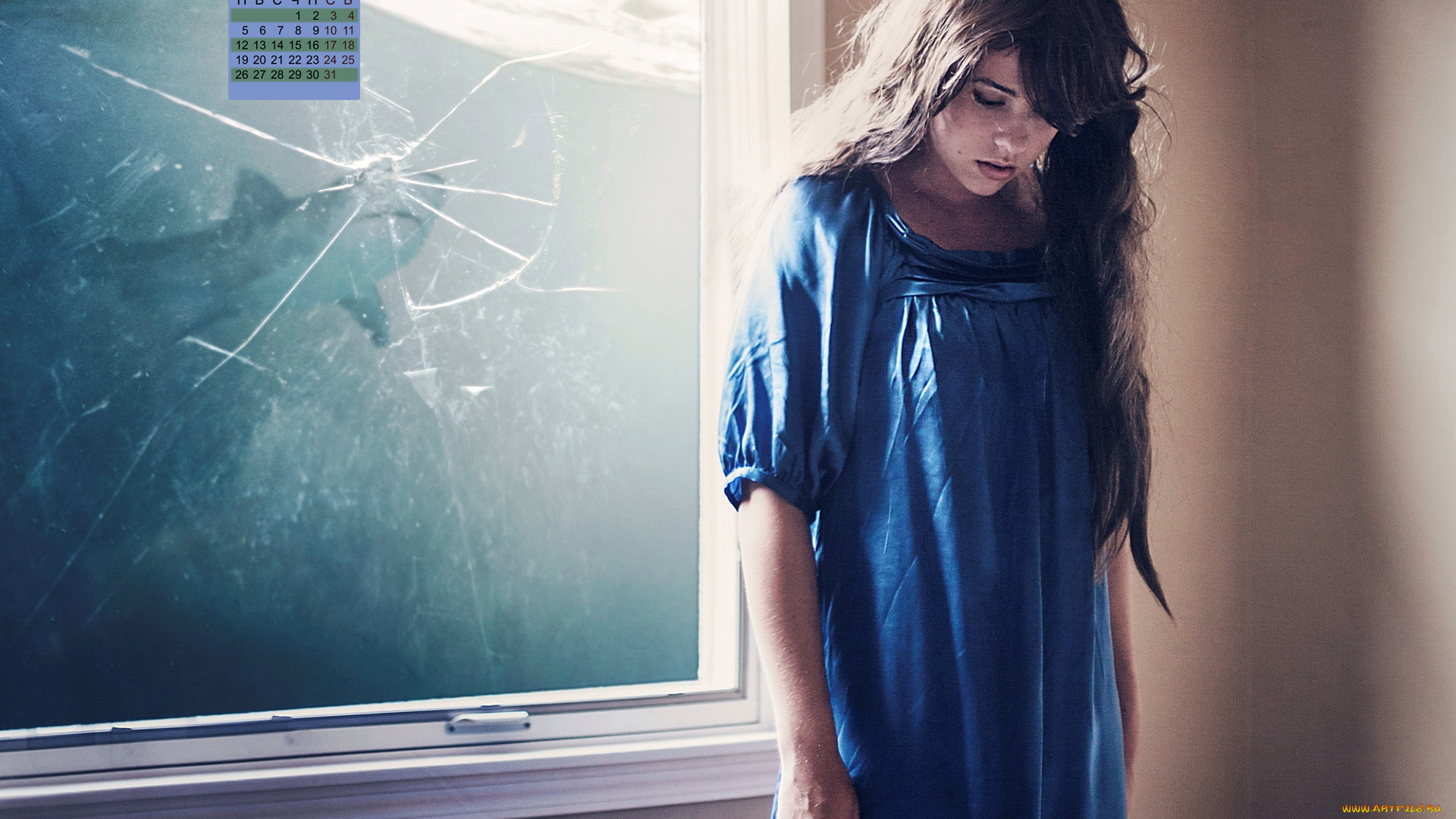 календари, девушки, трещина, 2018, стекло