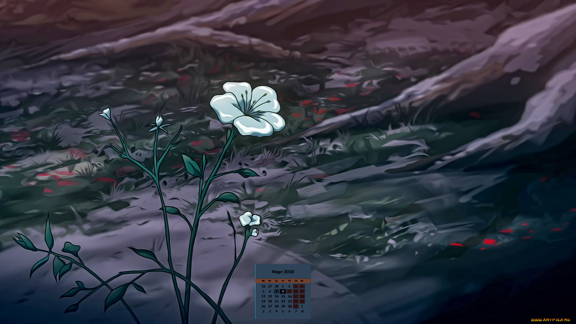 календари, рисованные, , векторная, графика, 2018, цветок