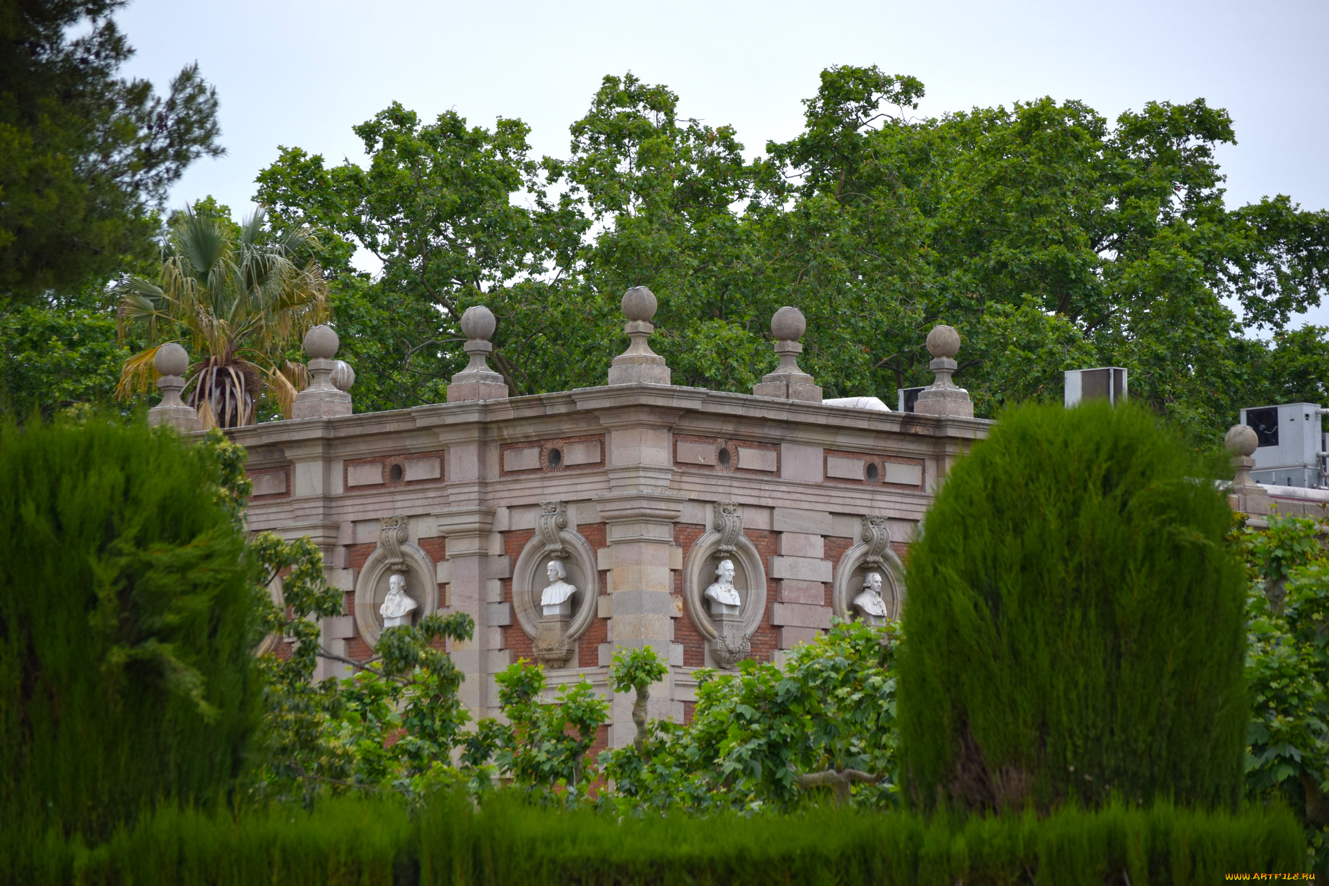 города, барселона, , испания, деревья, скульптура