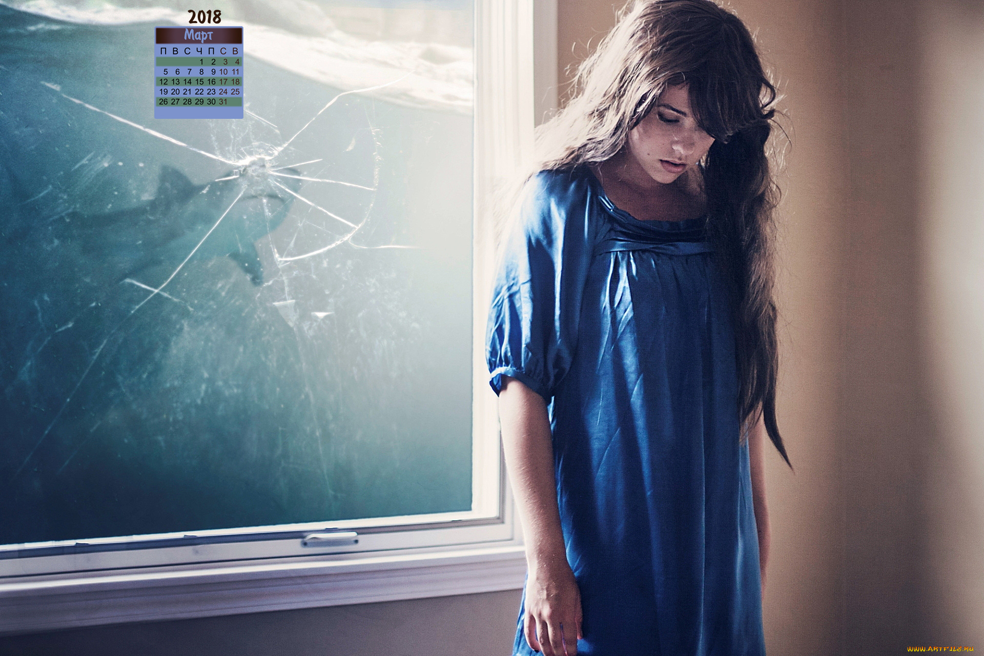 календари, девушки, трещина, 2018, стекло