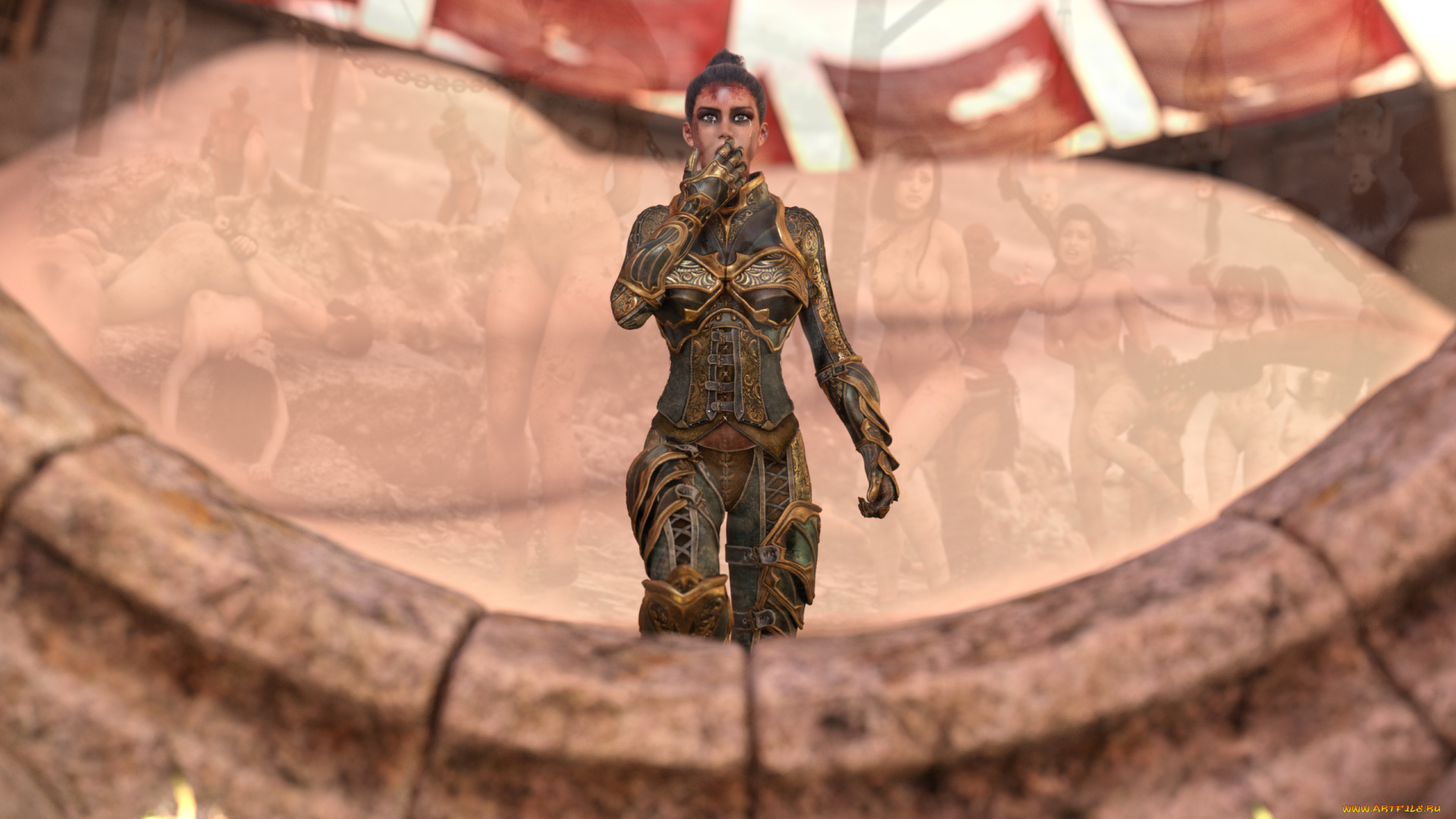 3д, графика, фантазия, , fantasy, девушка, взгляд, фон