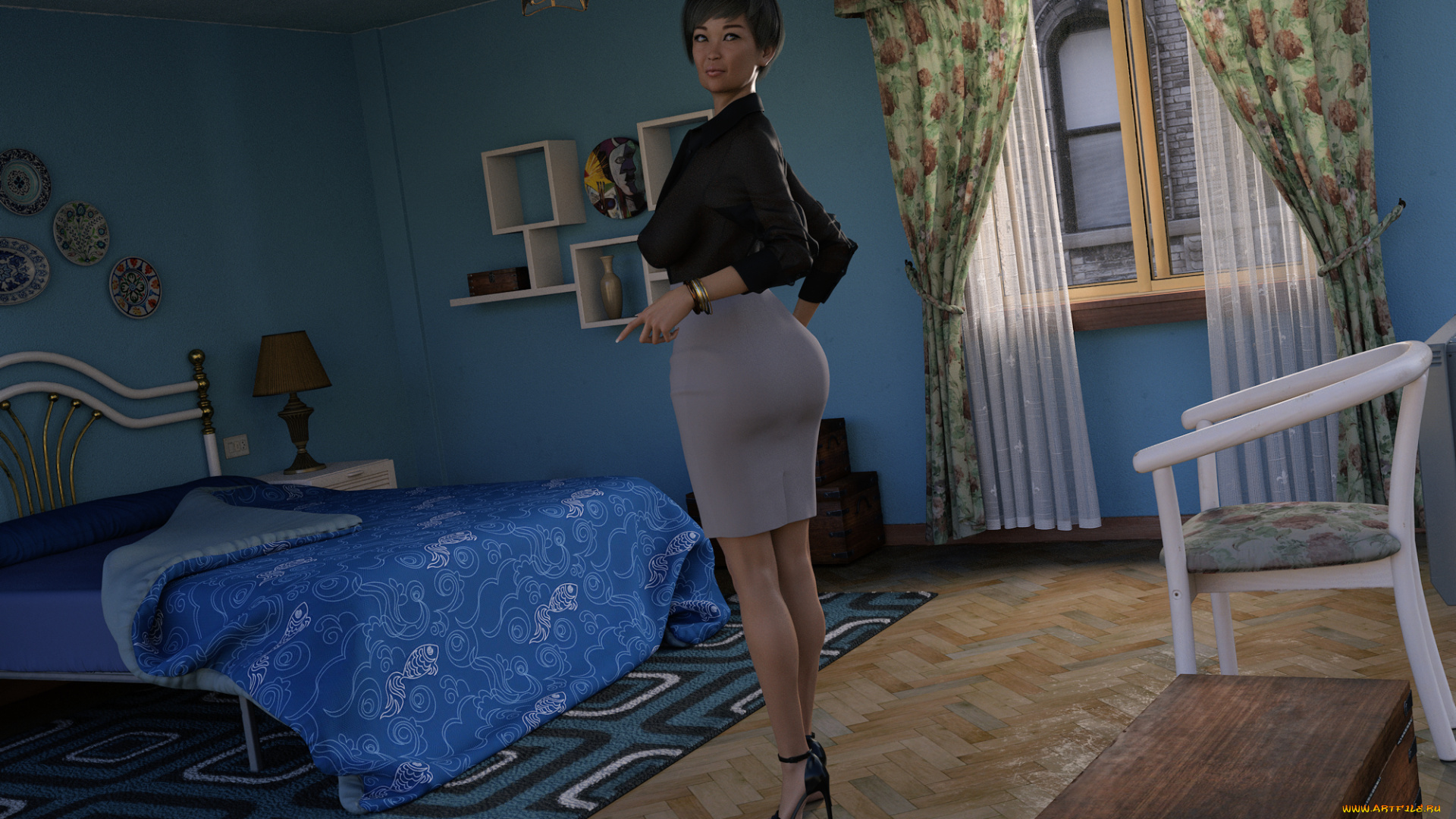 3д, графика, люди, , people, девушка, взгляд, фон