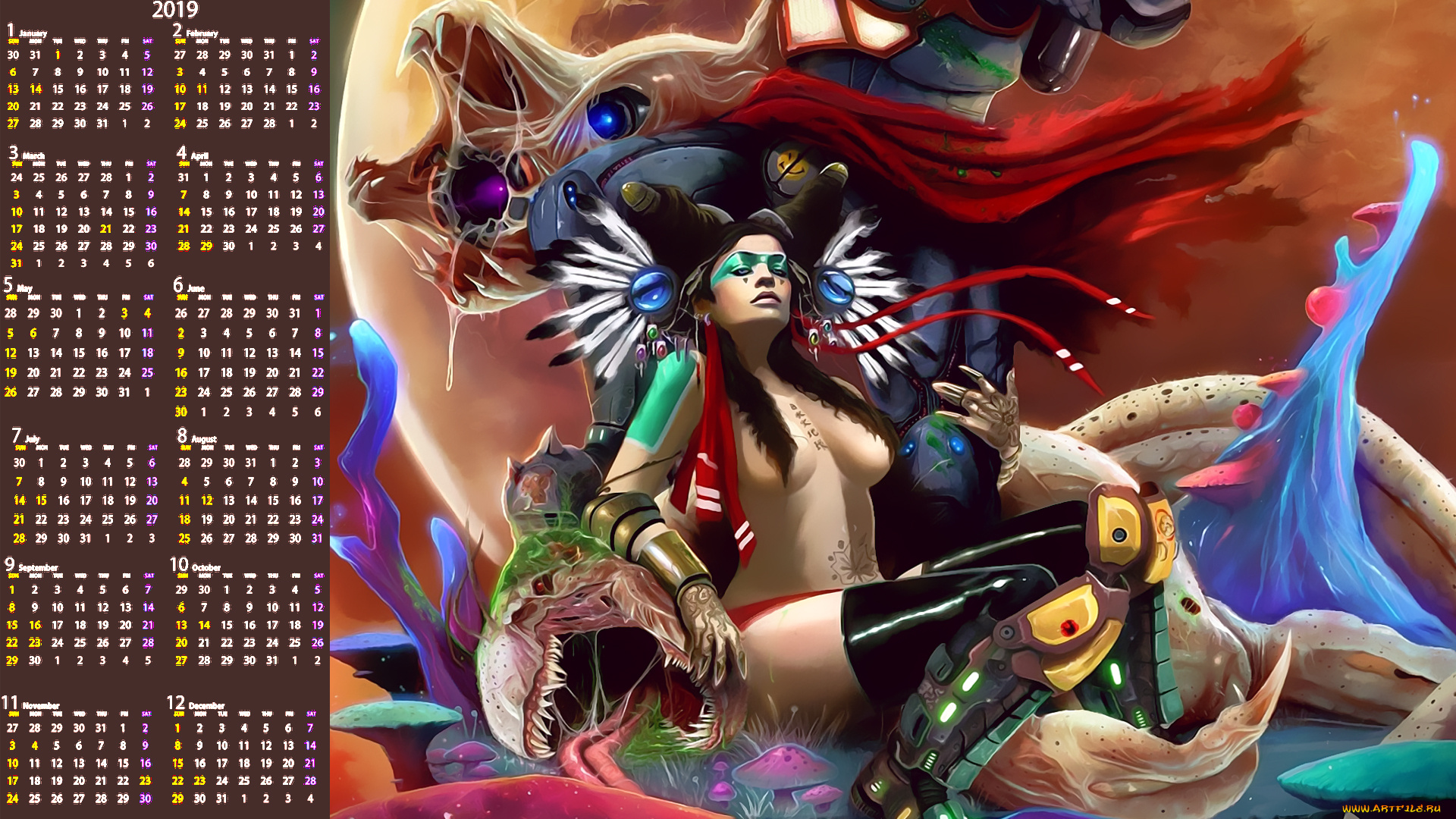 календари, фэнтези, девушка