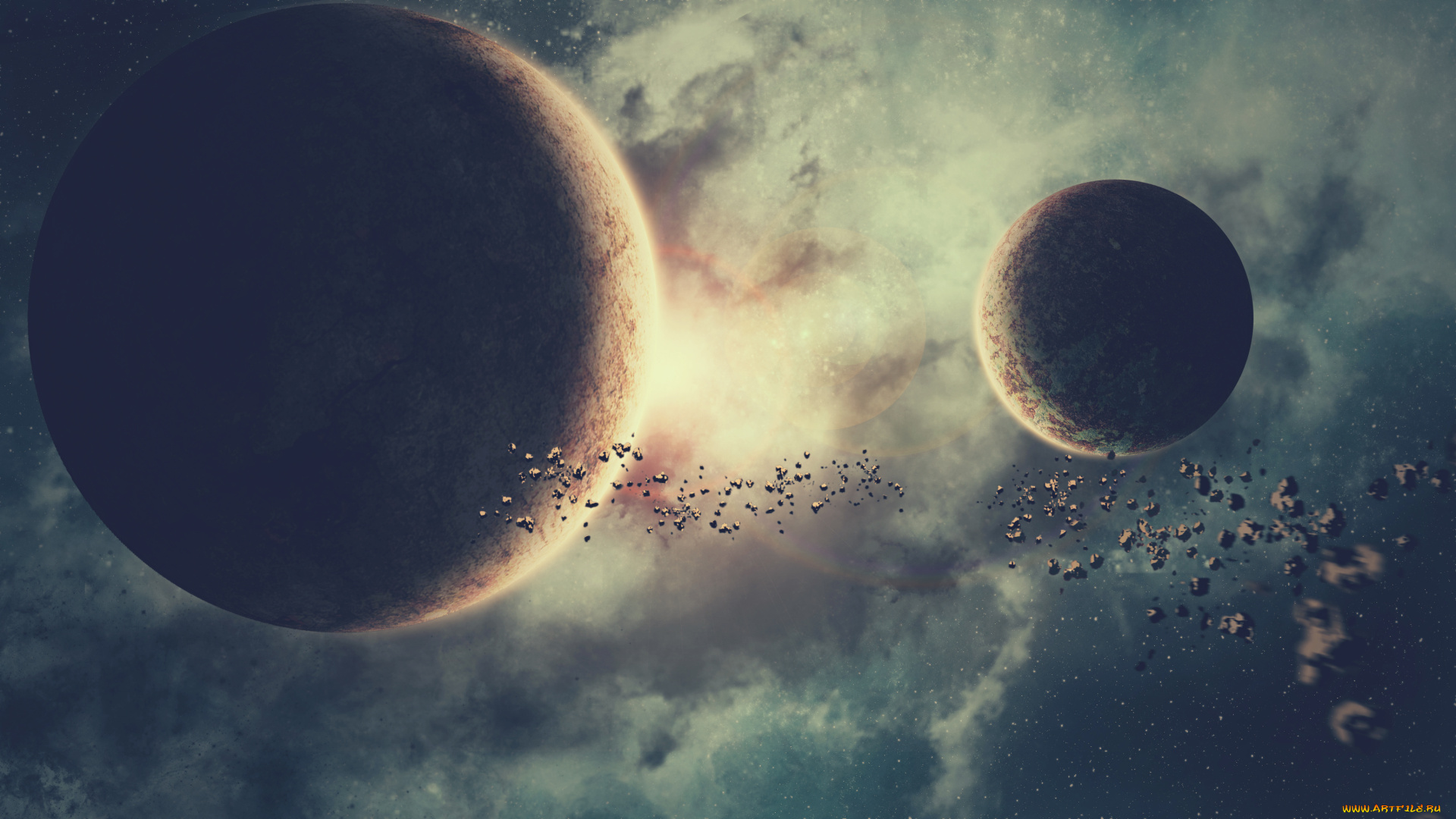 космос, арт, звезды, галактики, вселенная, планеты