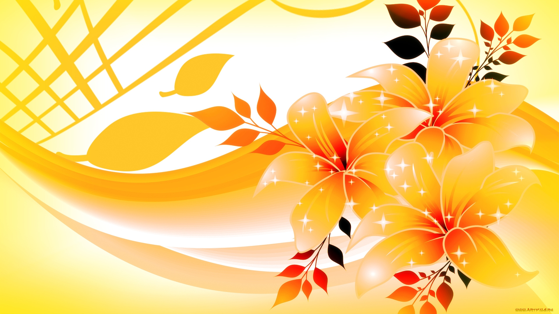 векторная, графика, цветы, , flowers, желтый, фон, цветы