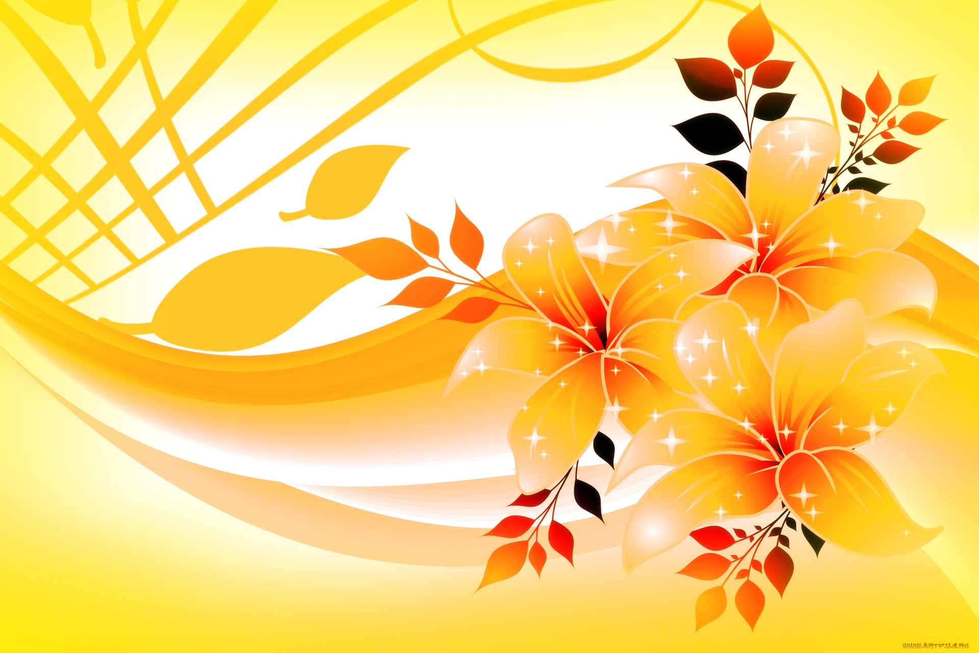 векторная, графика, цветы, , flowers, желтый, фон, цветы