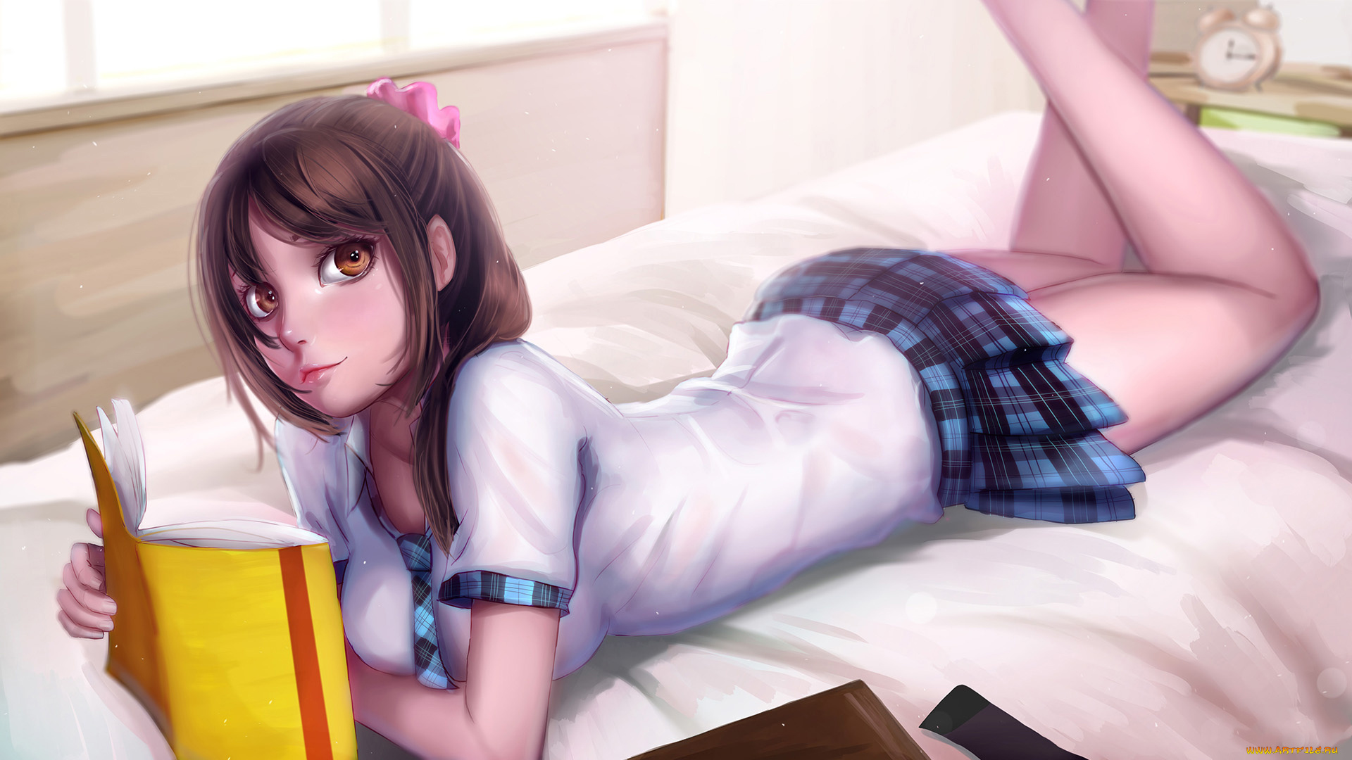 аниме, unknown, , другое, , книга, взгляд, фон, девушка