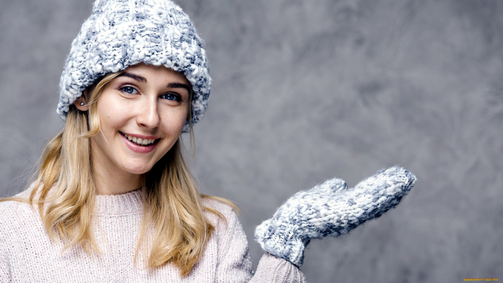 девушки, -, блондинки, , светловолосые, свитер, блондинка, варежки, вязаная, шапочка