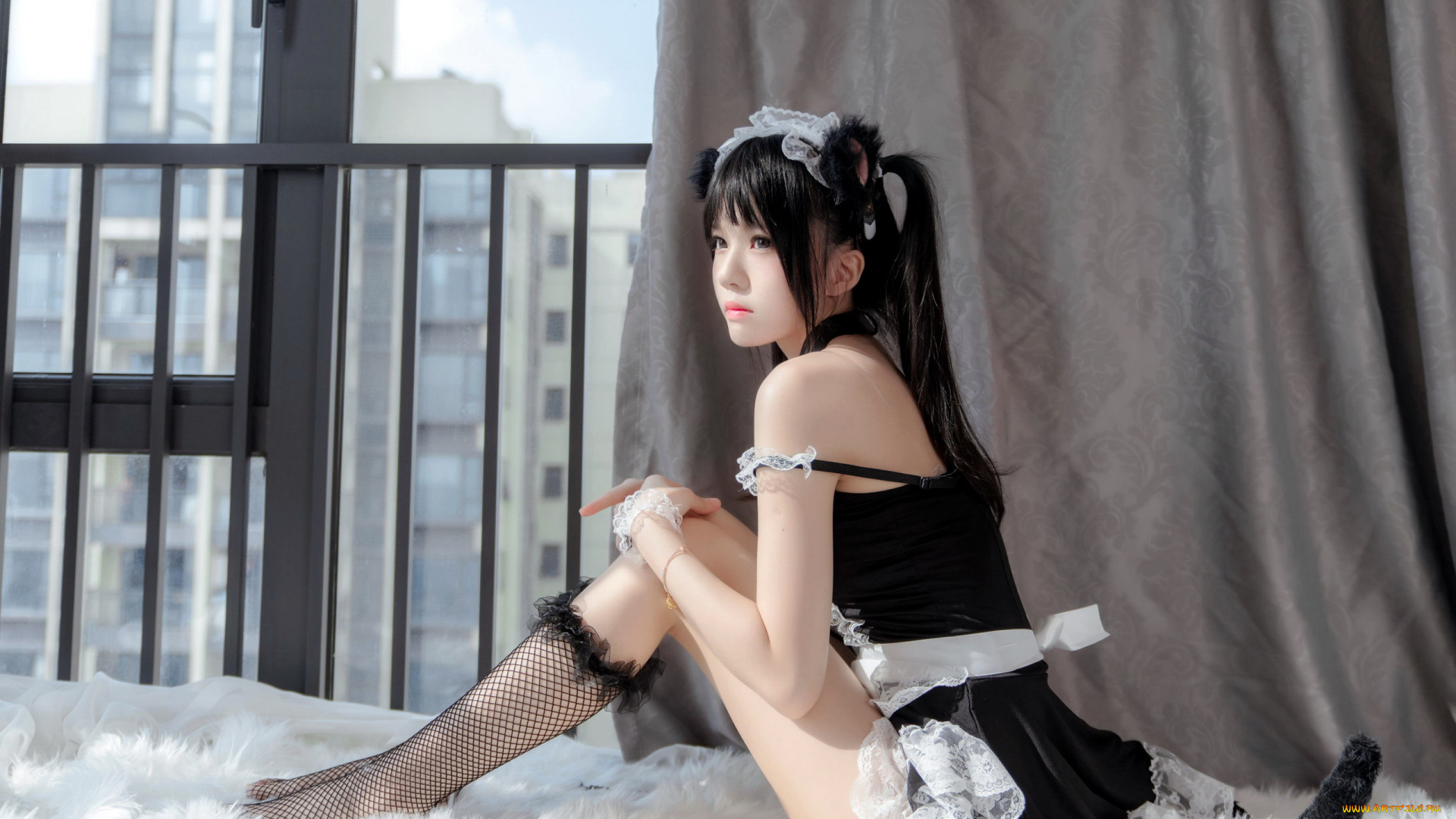 девушки, -, азиатки, азиатка, постель, поза