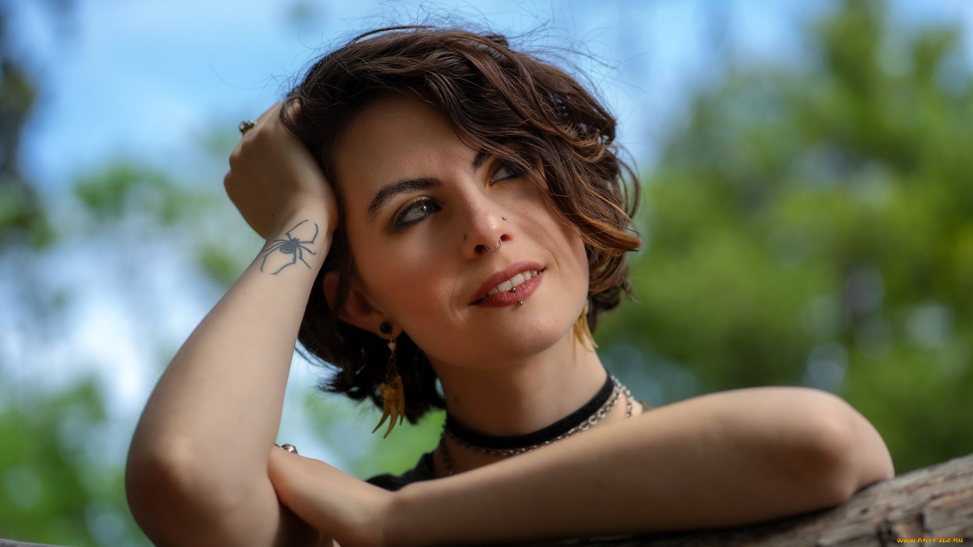 девушки, -, лица, , портреты, брюнетка, пирсинг, тату