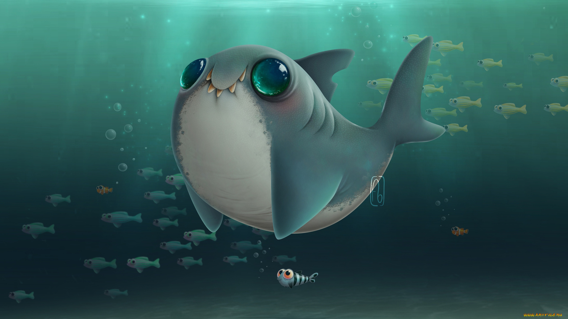 рисованное, животные, , рыбы, акула