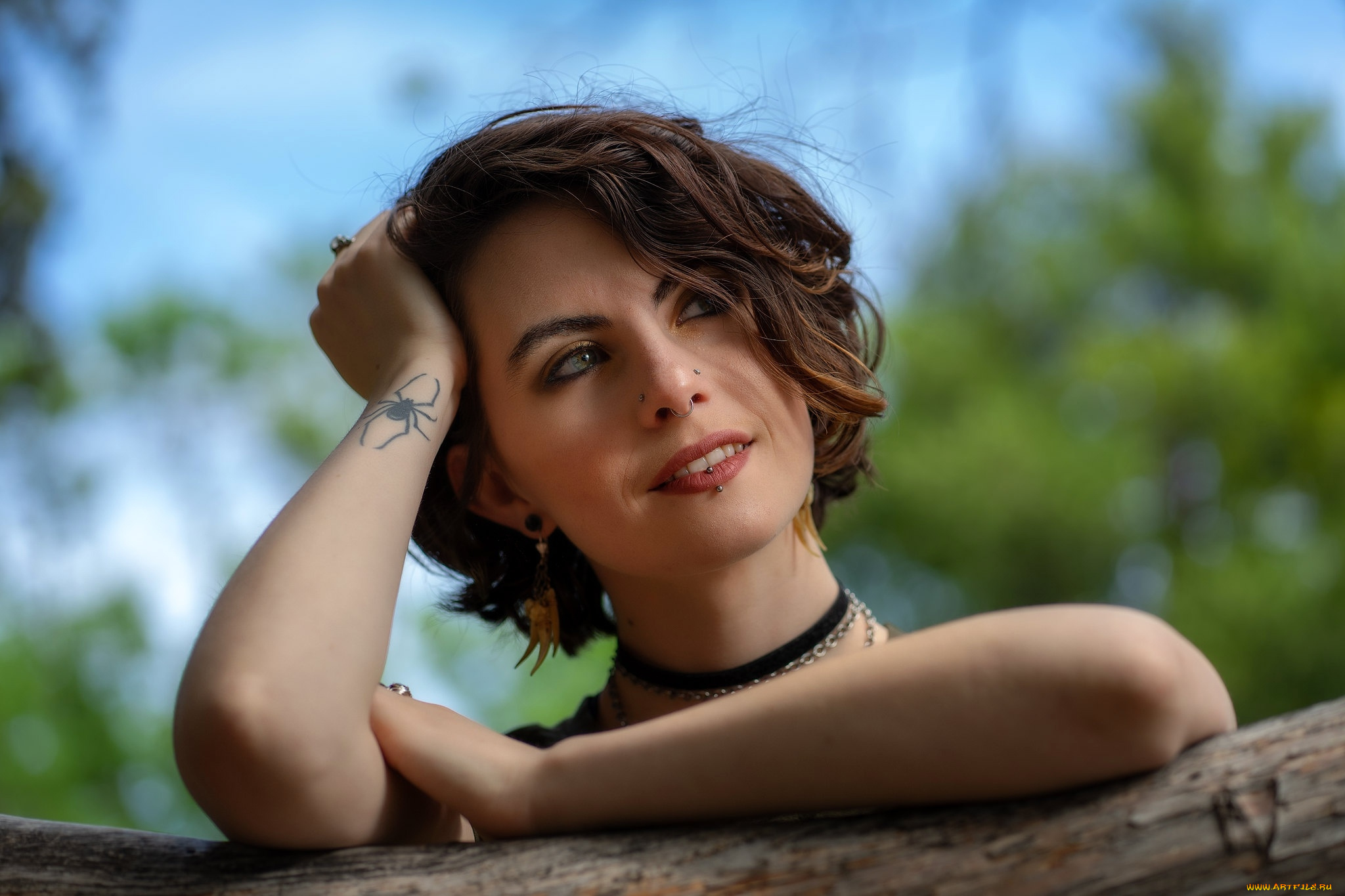 девушки, -, лица, , портреты, брюнетка, пирсинг, тату