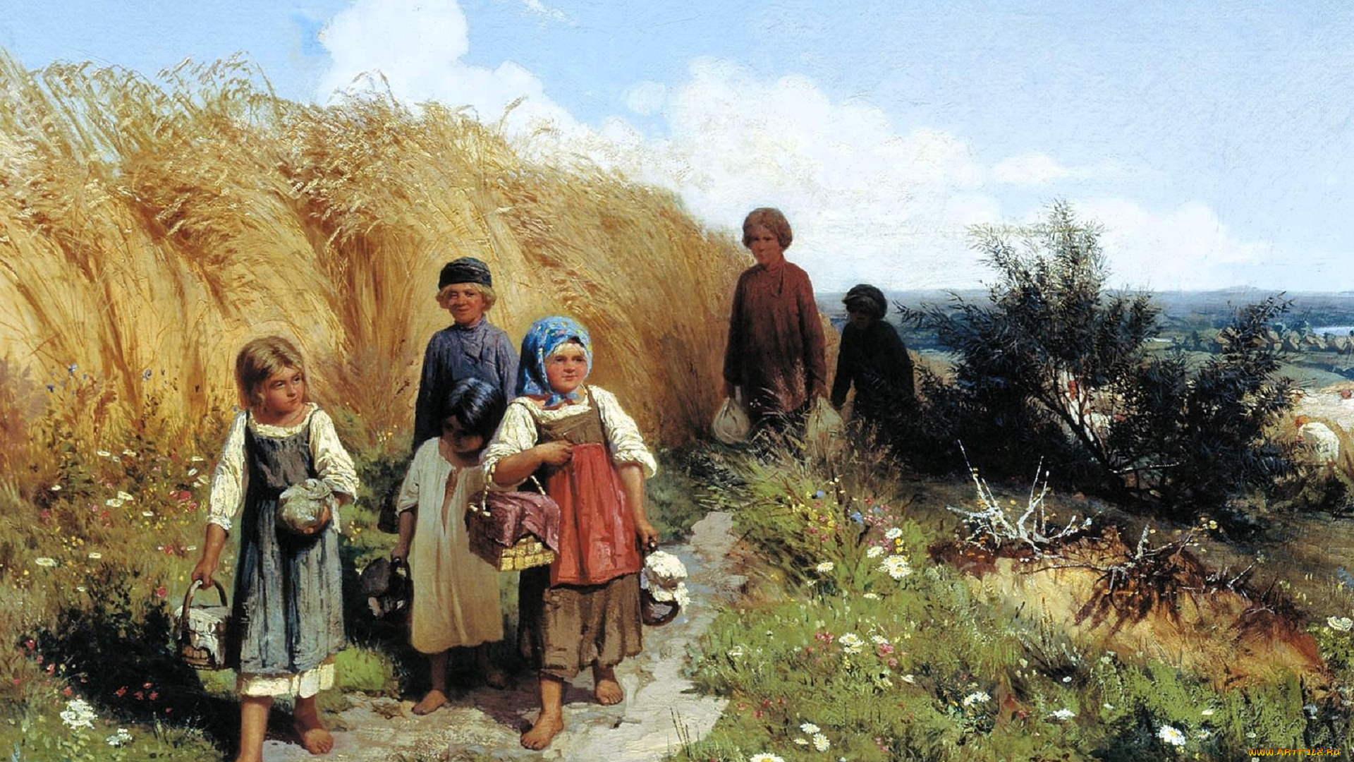 алексей, кившенко, рисованное, дети, поле, тропинка