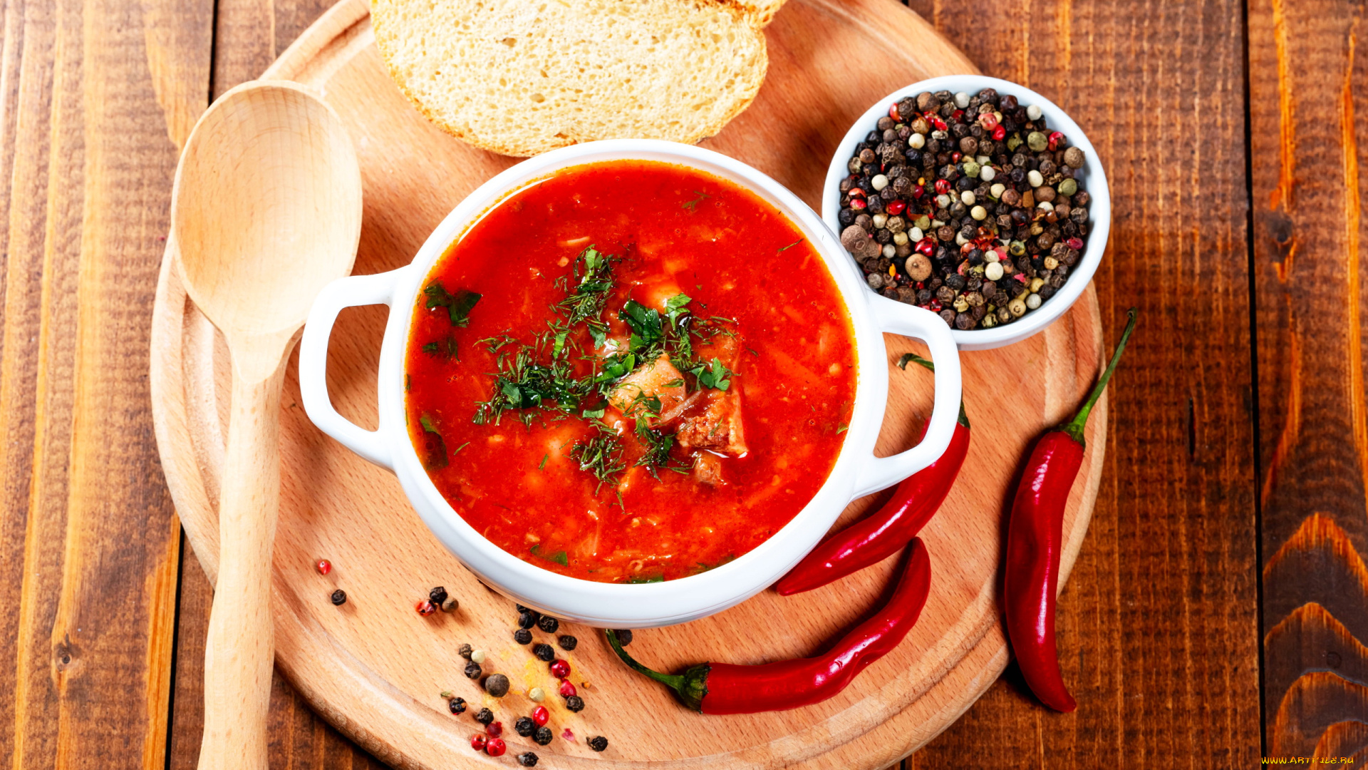 еда, первые, блюда, борщ, острый, перец, стручки, хлеб