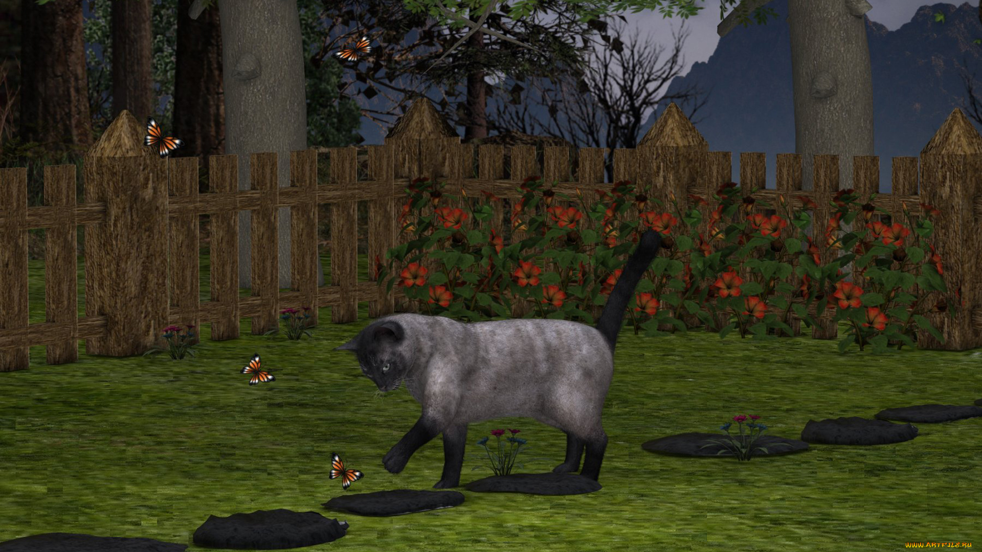 3д, графика, animals, животные, кот