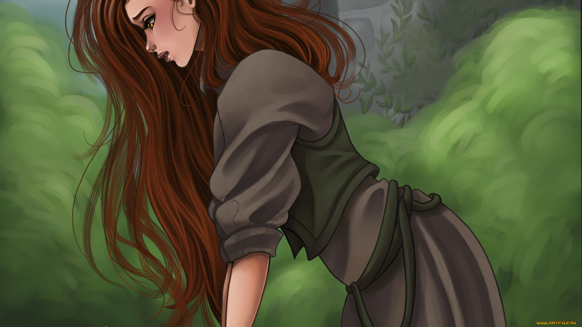 фэнтези, девушки, колодец, сказка, лицо, взгляд, волосы, лягушка