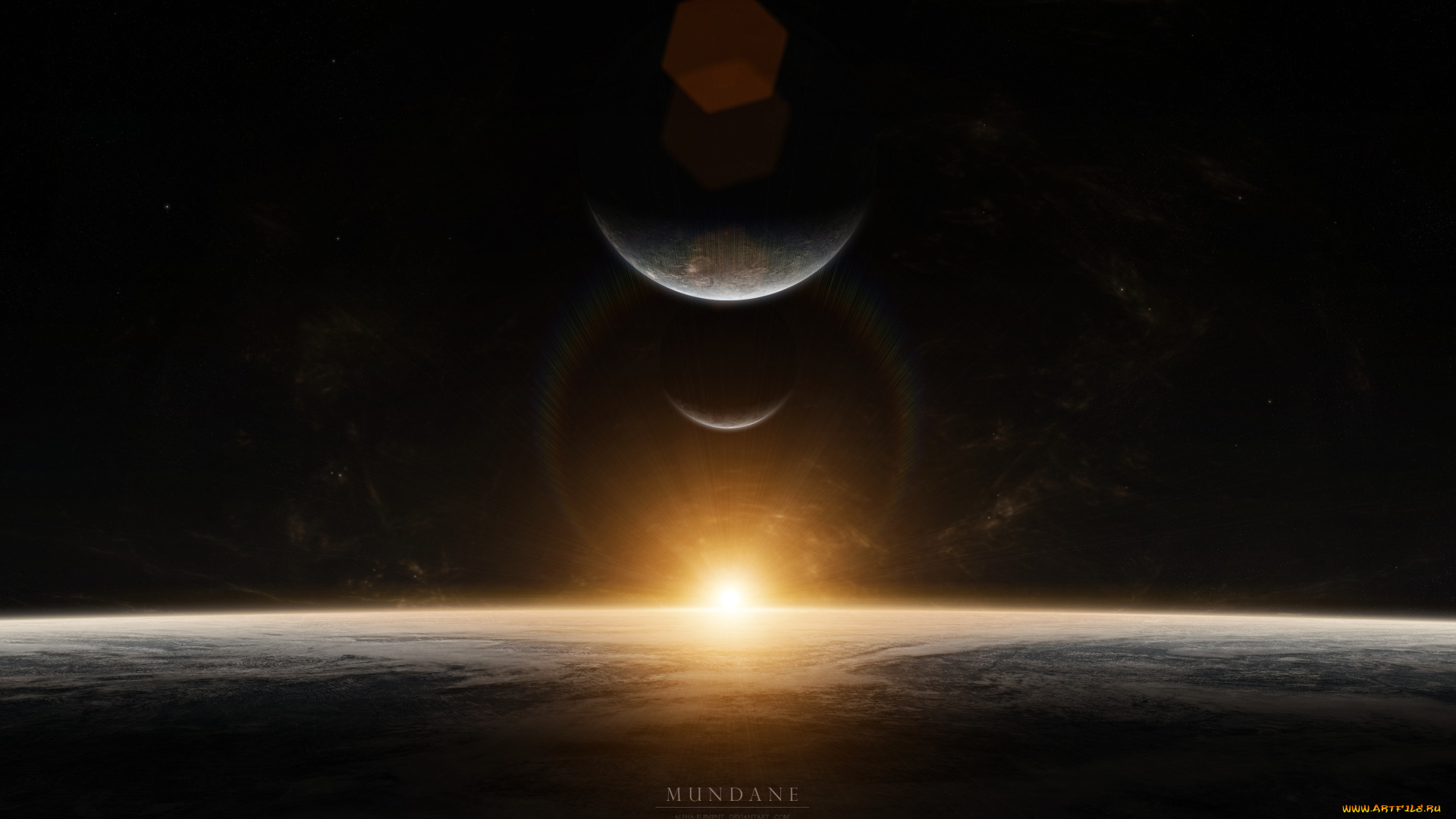 космос, арт, mundane, планеты, восход, звезды, sunrise