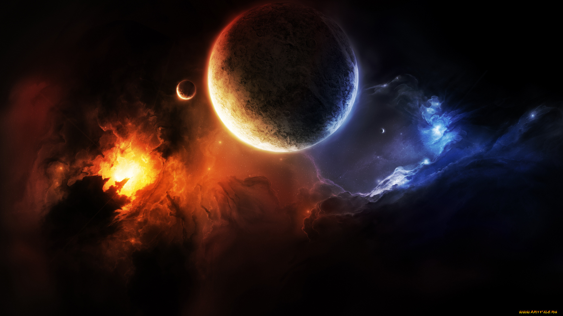 космос, арт, планеты, туманность