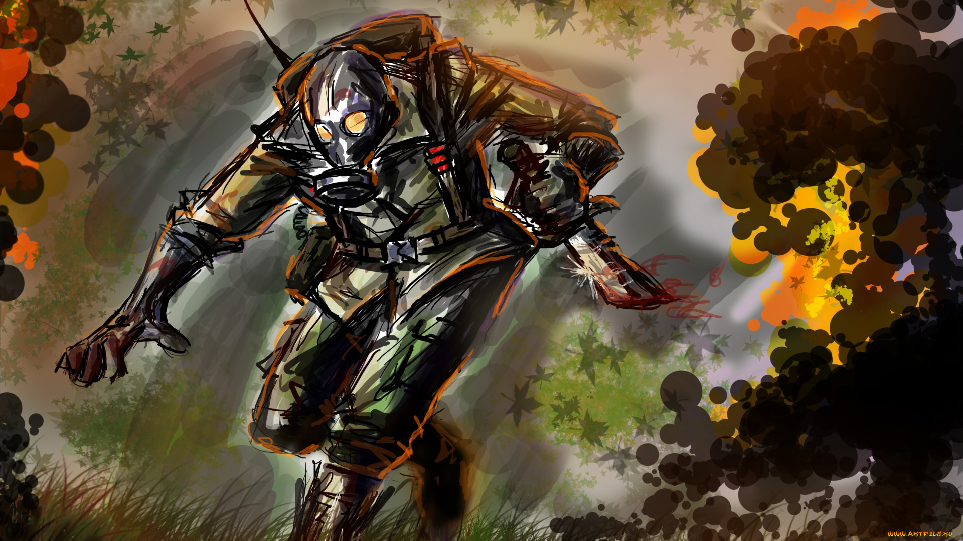 рисованные, армия, противогаз