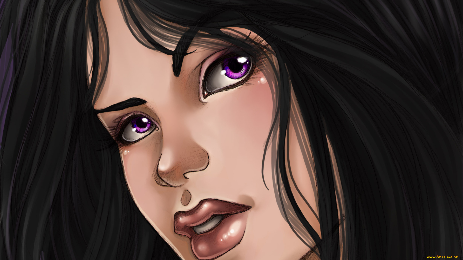 рисованные, люди, взгляд, глаза, волосы, черные, девушка, лицо
