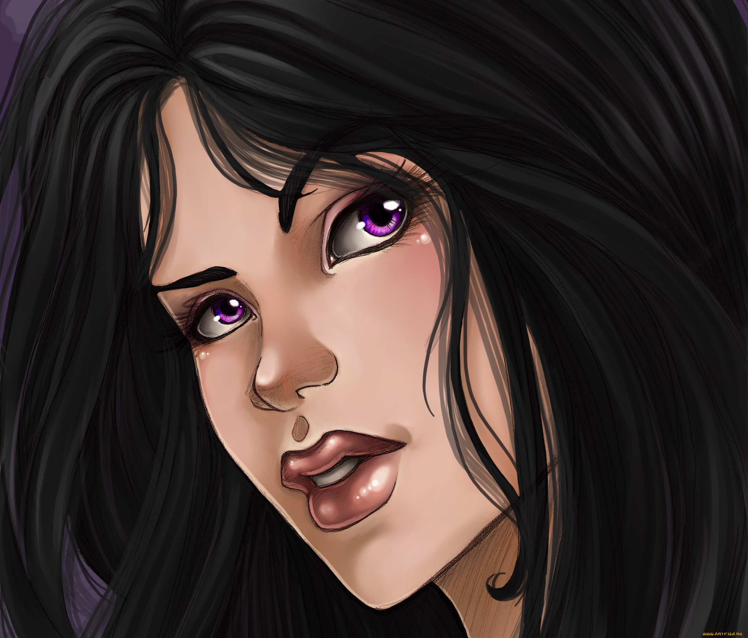 рисованные, люди, взгляд, глаза, волосы, черные, девушка, лицо