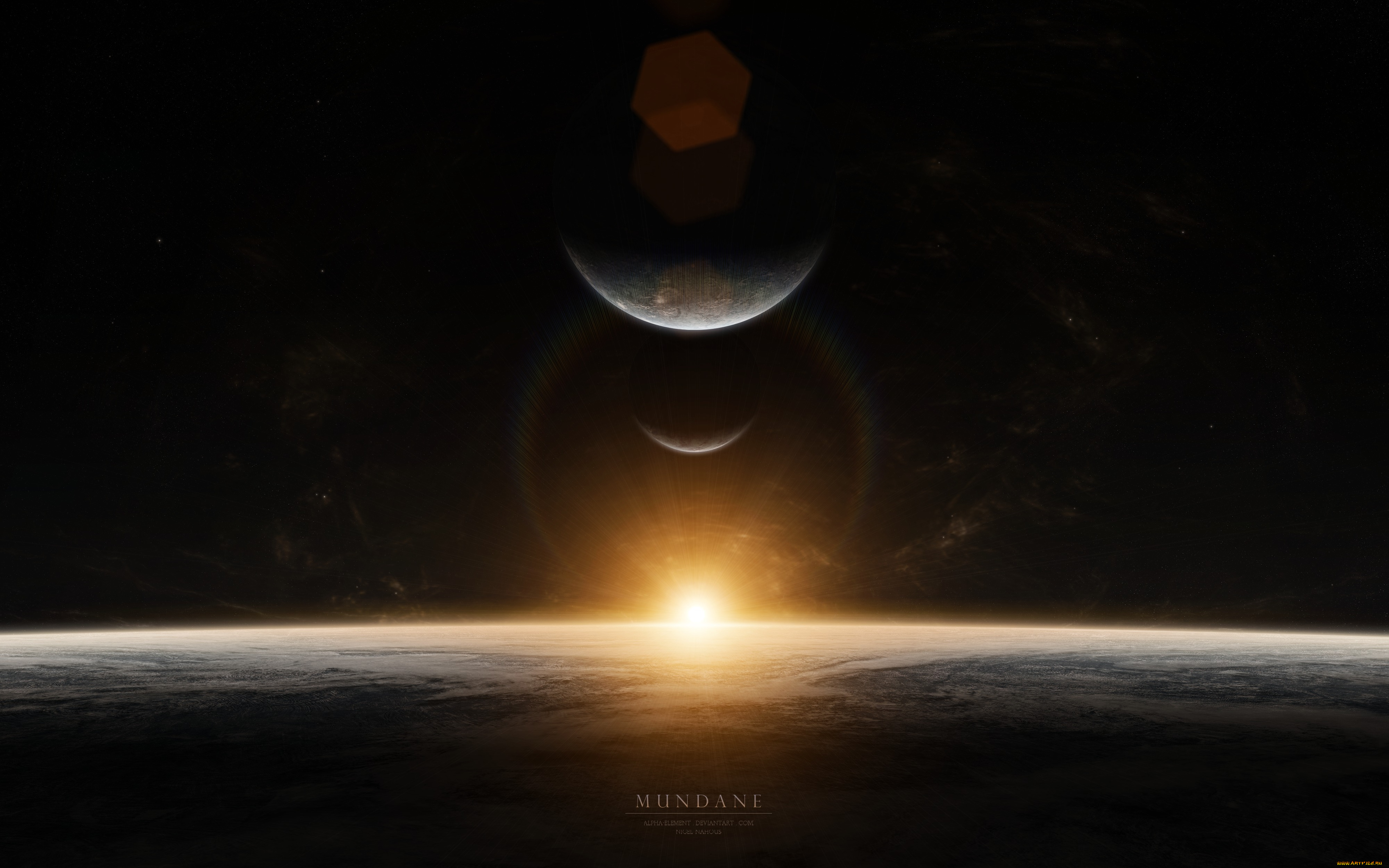 космос, арт, mundane, планеты, восход, звезды, sunrise